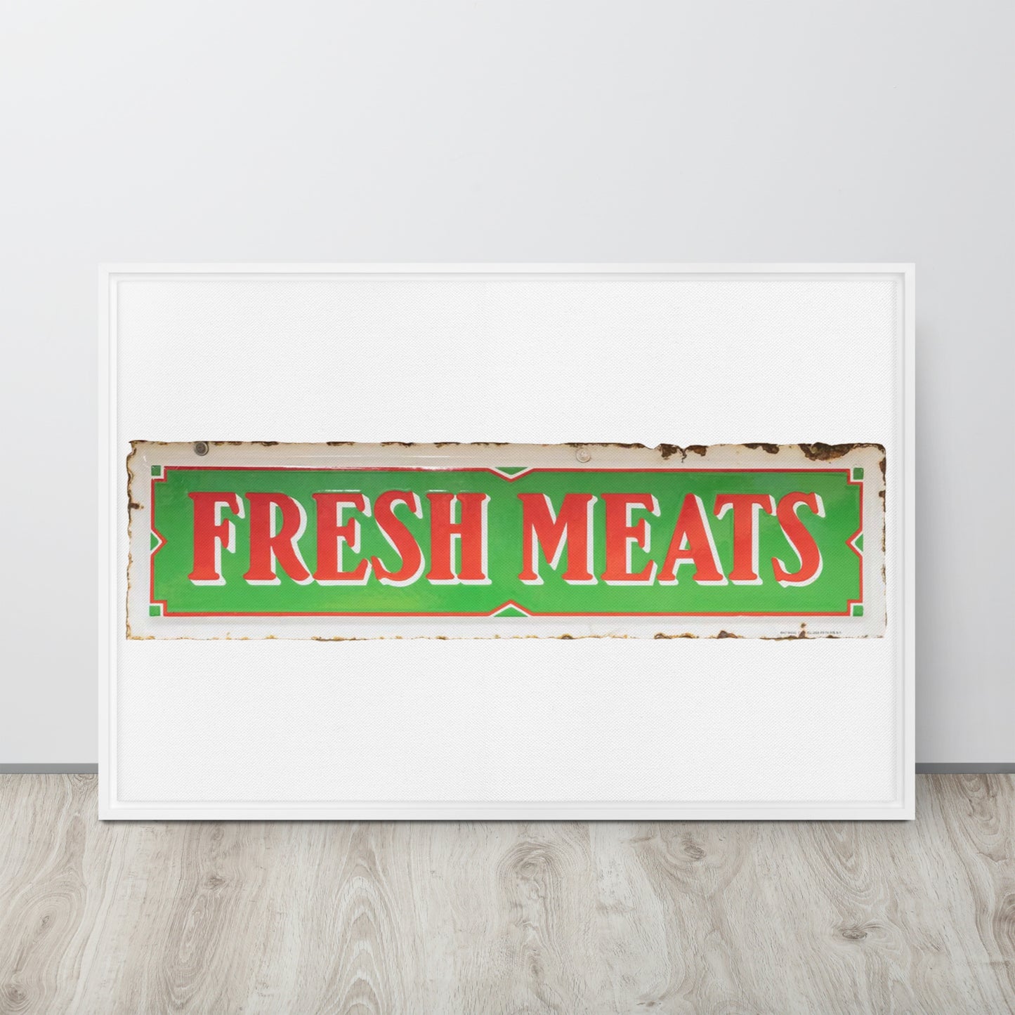 Vintage Fresh Meat Sign Porcelain Style Framed canvas