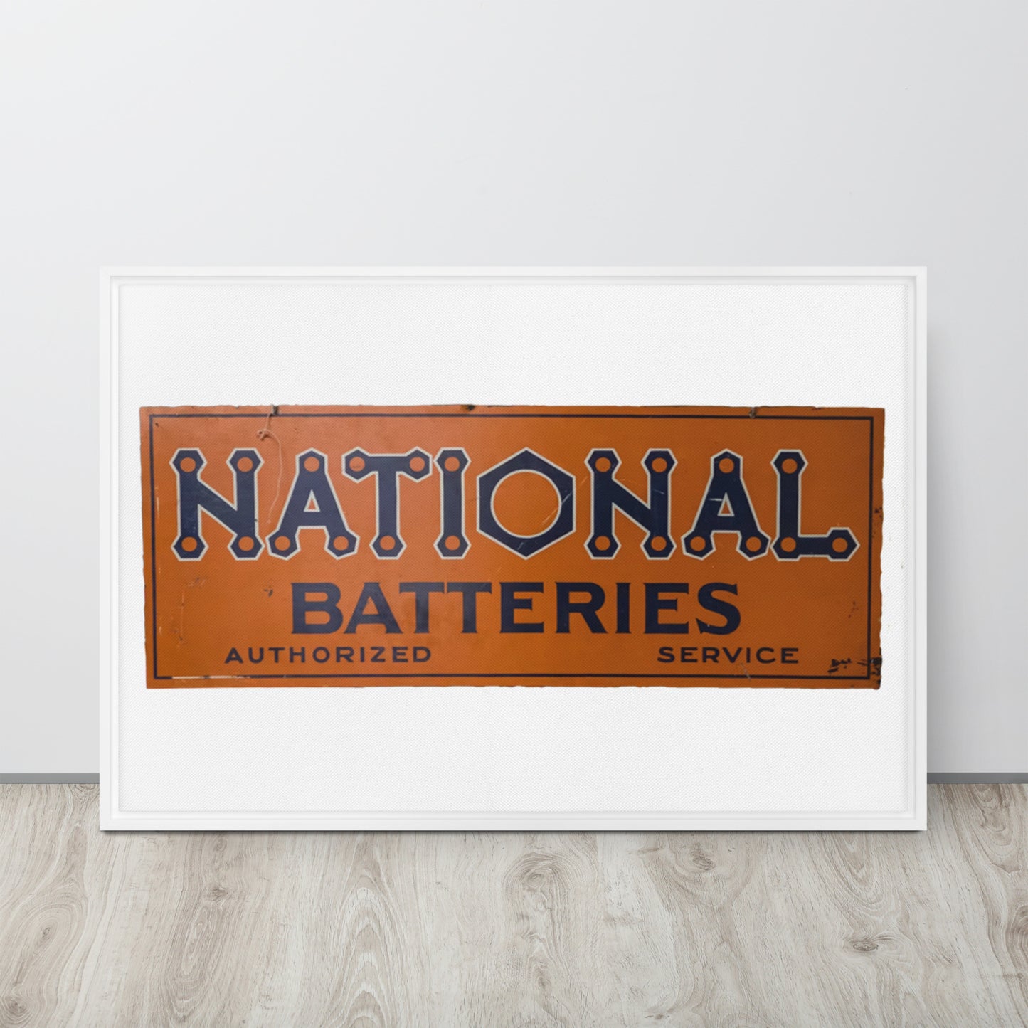 Retro National Battery Sign Patina Style Framed canvas