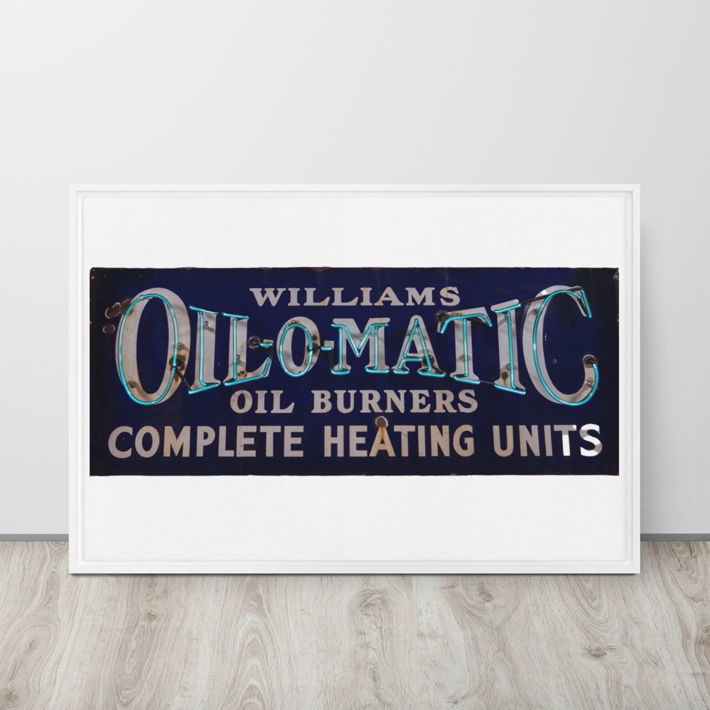 Vintage Oil O Matic Heating Neon Style Framed canvas