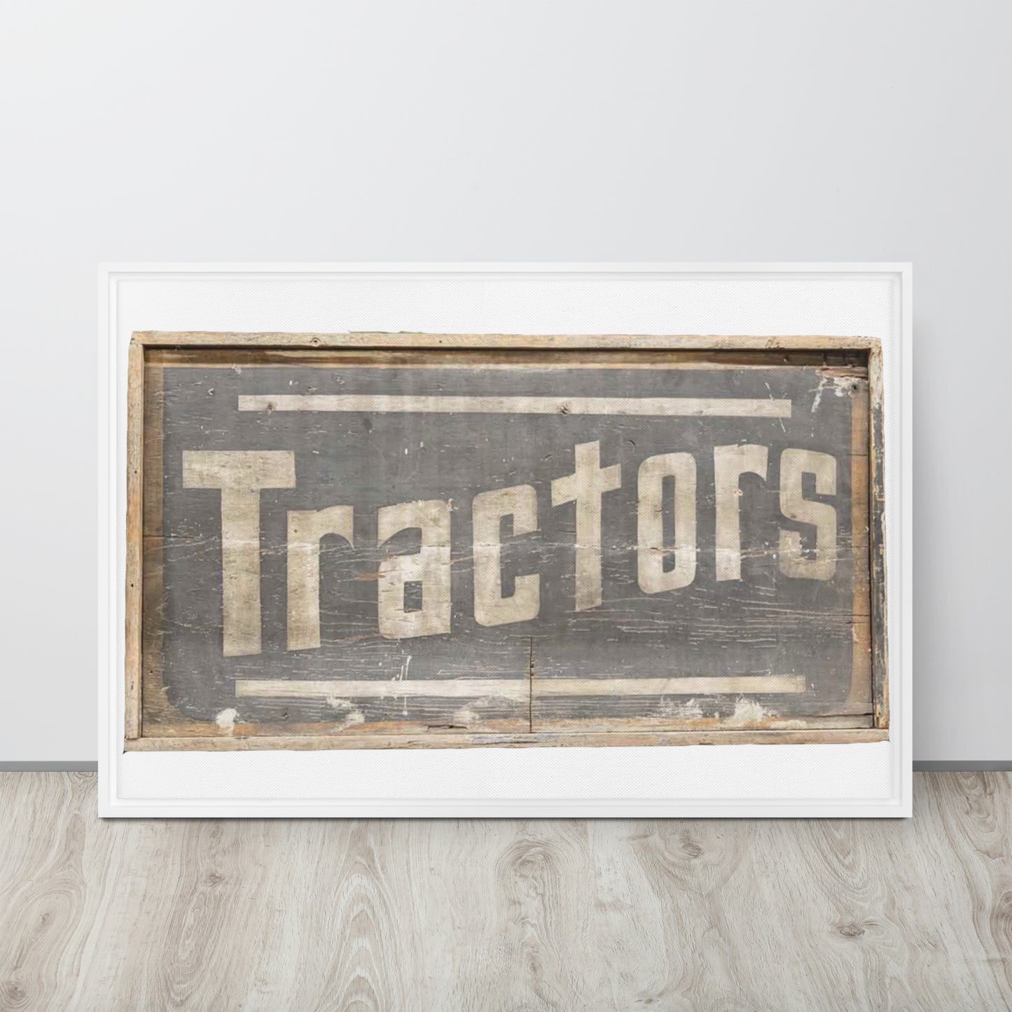 Retro Tractors Sign Wood Style Framed canvas