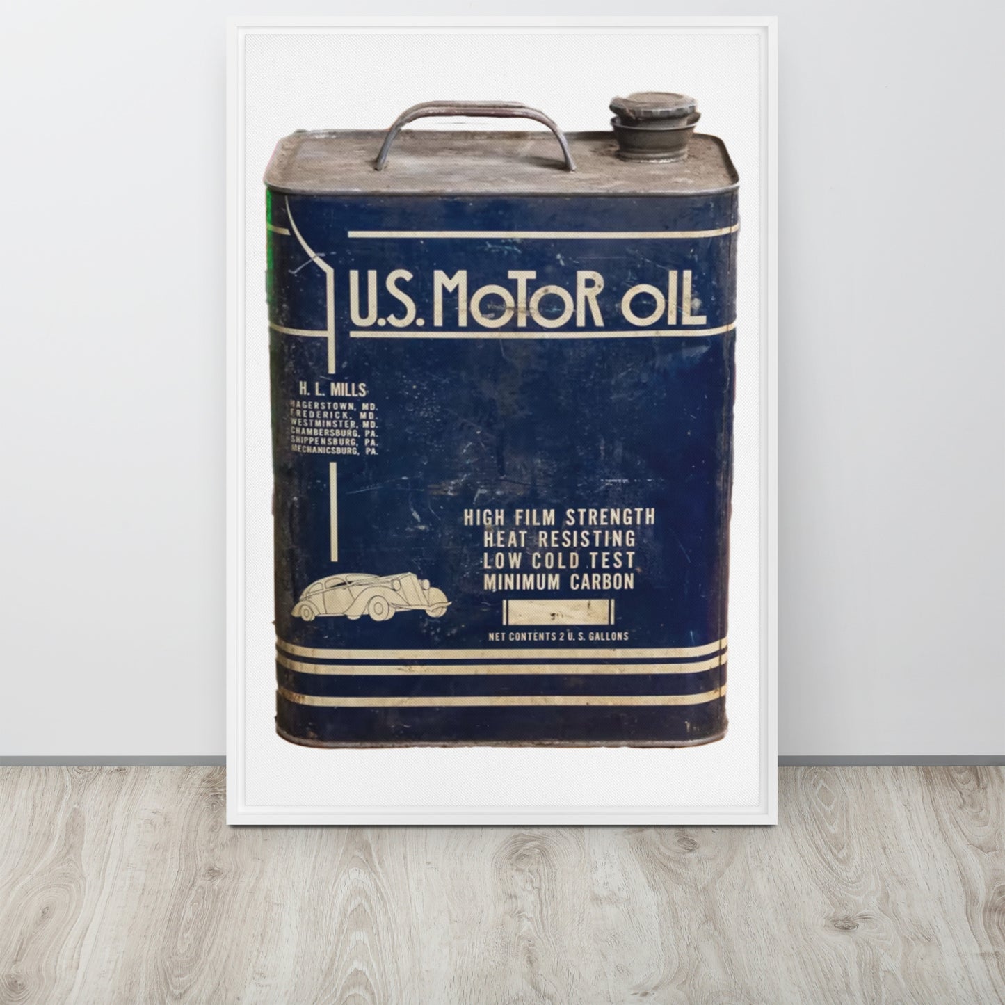 Vintage US Motor Oil Steel Gallon Style Framed canvas