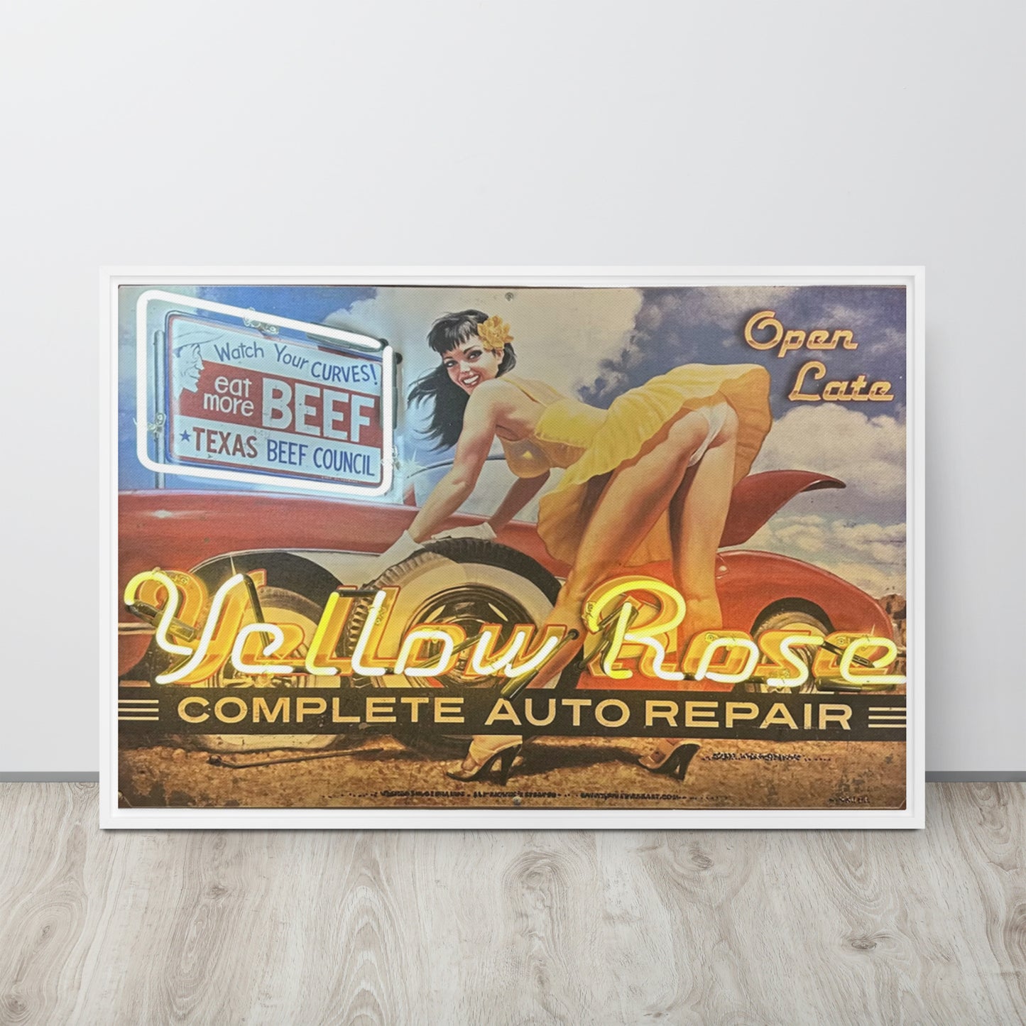 Vintage Auto Repair Neon Sign Style Framed canvas