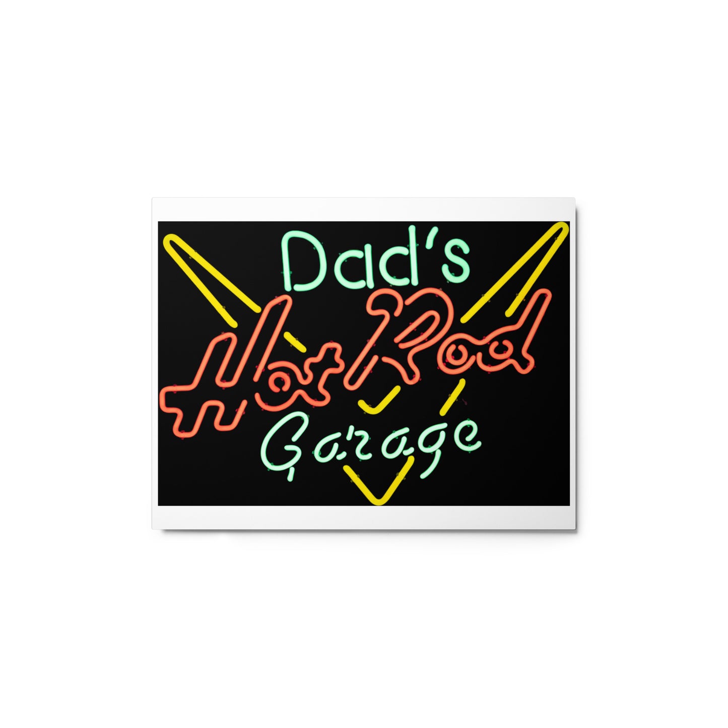 Dads Hot Rod Garage Retro Neon Sign Splatter Design Metal prints