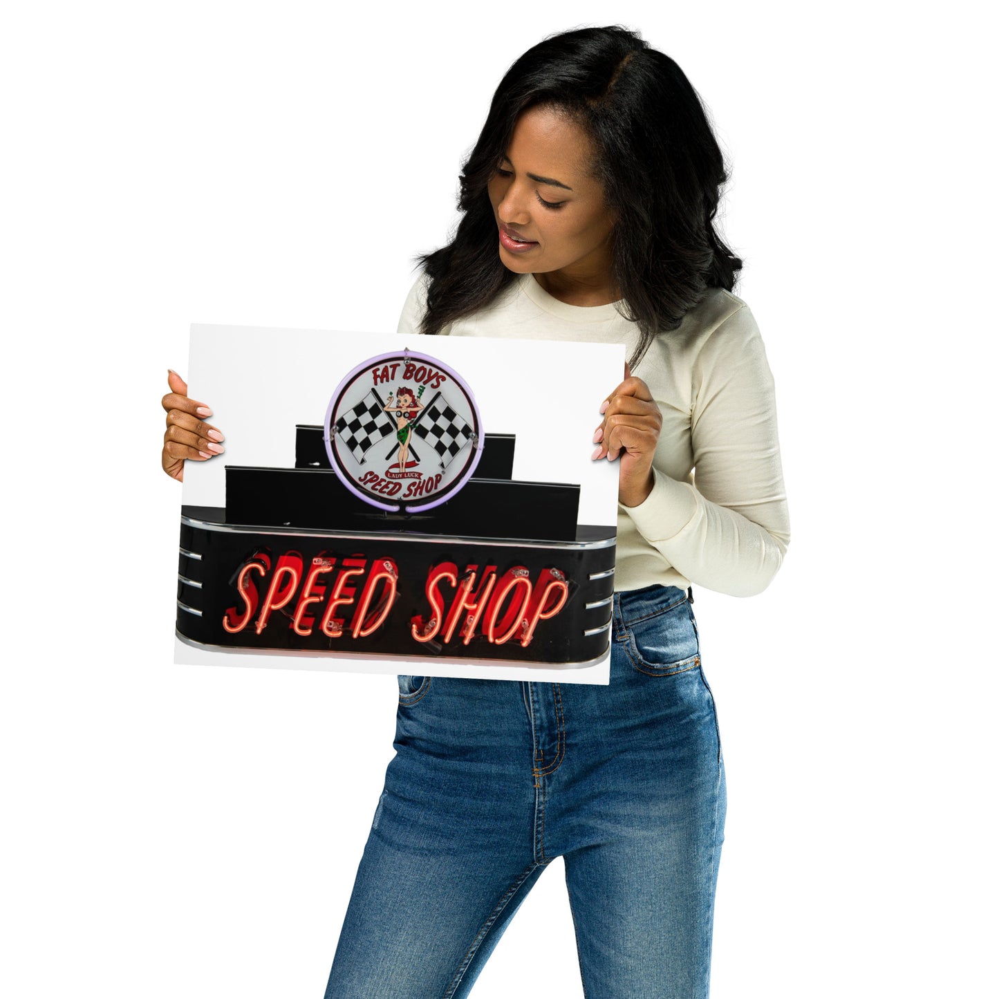 Vintage Neon Speed Shop Sign Metal prints