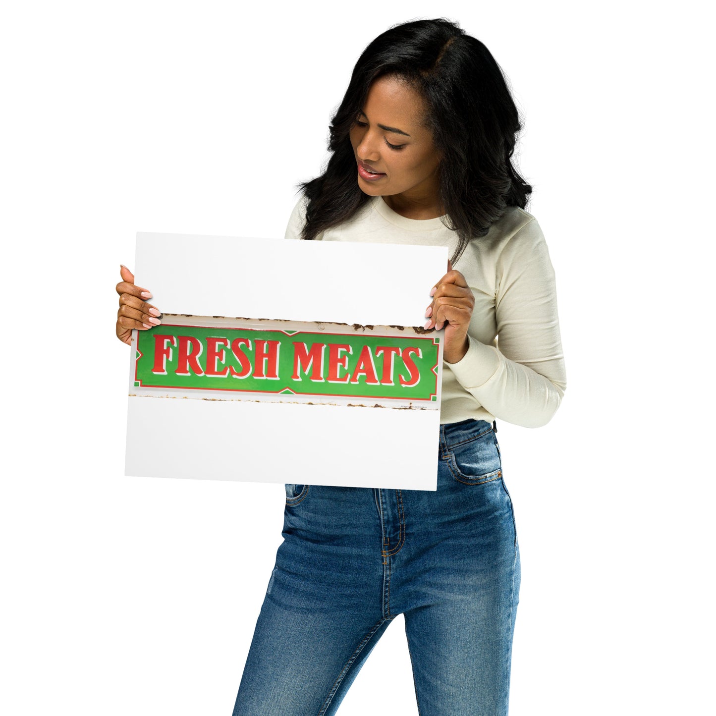 Vintage Fresh Meat Sign Porcelain Style Metal prints