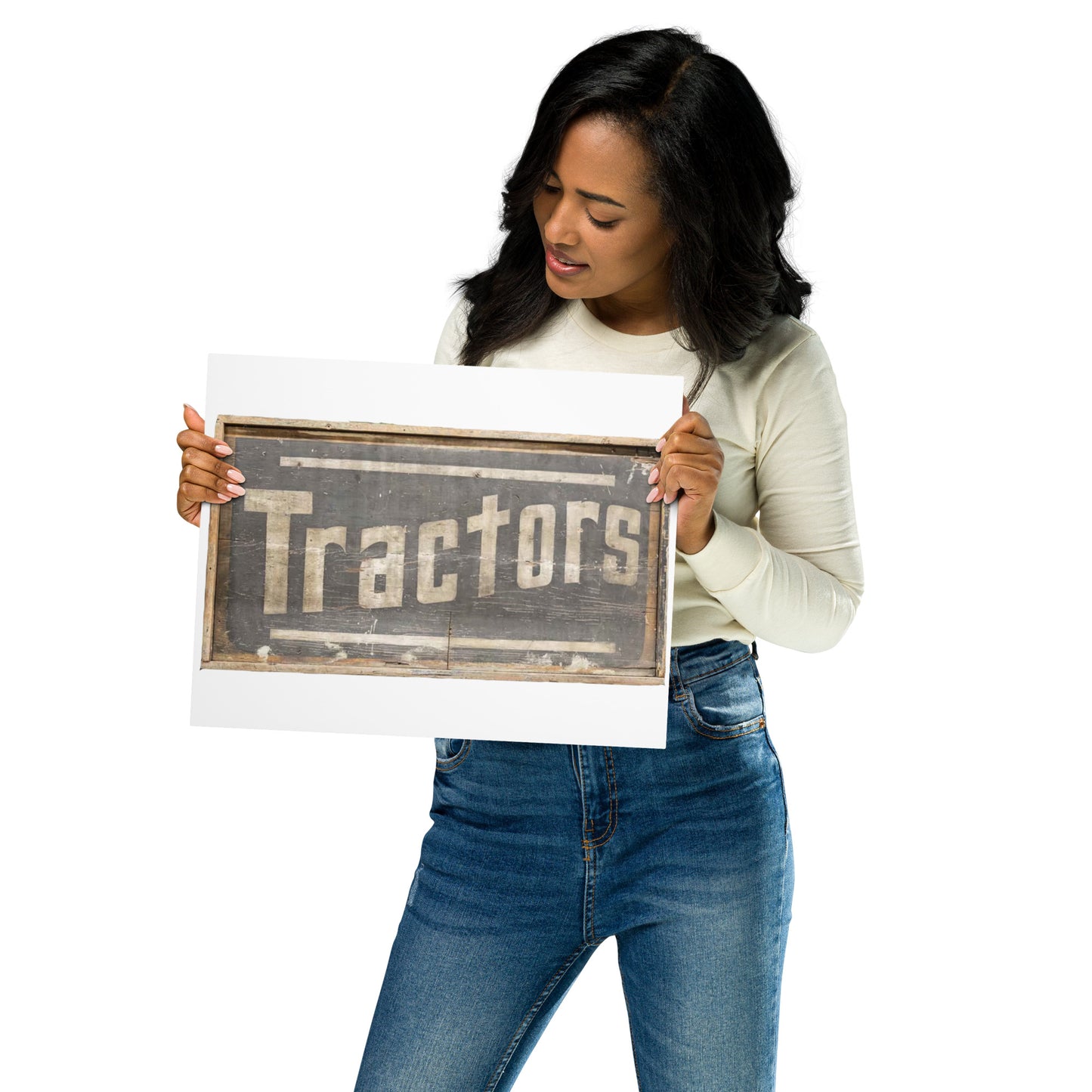 Retro Tractors Sign Wood Style Metal prints