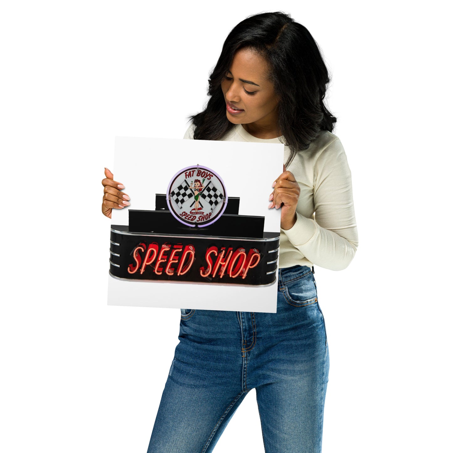 Vintage Neon Speed Shop Sign Metal prints