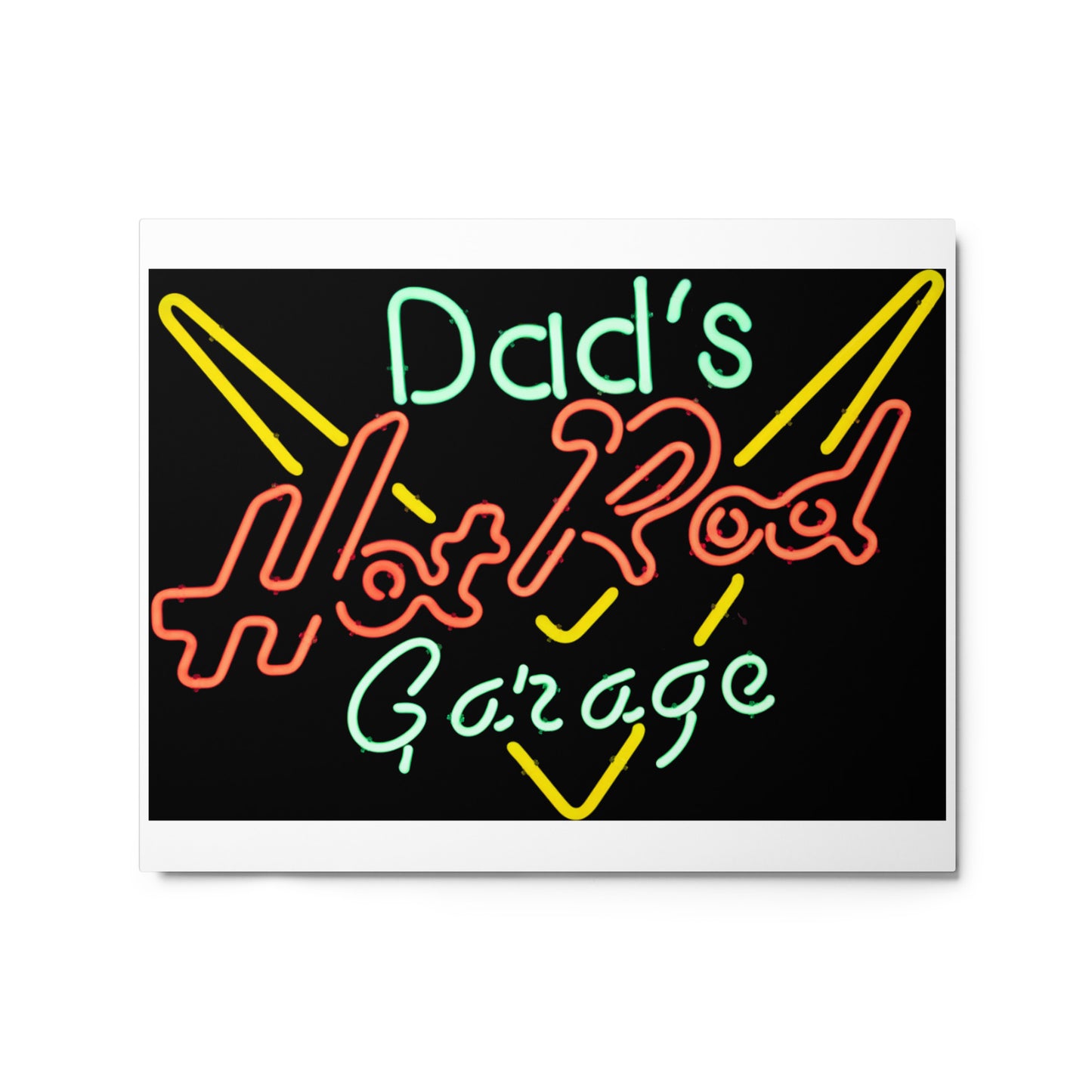 Dads Hot Rod Garage Retro Neon Sign Splatter Design Metal prints