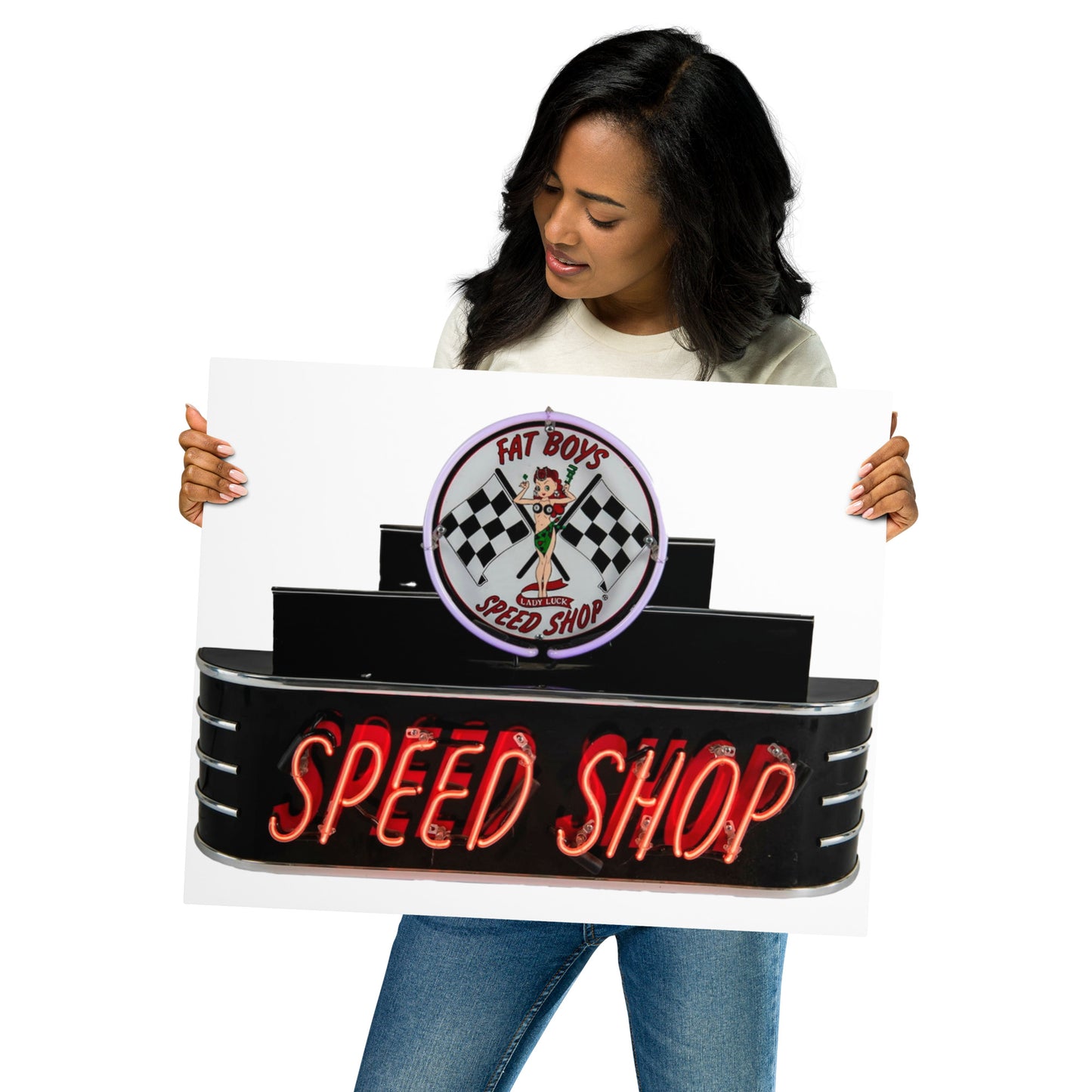 Vintage Neon Speed Shop Sign Metal prints