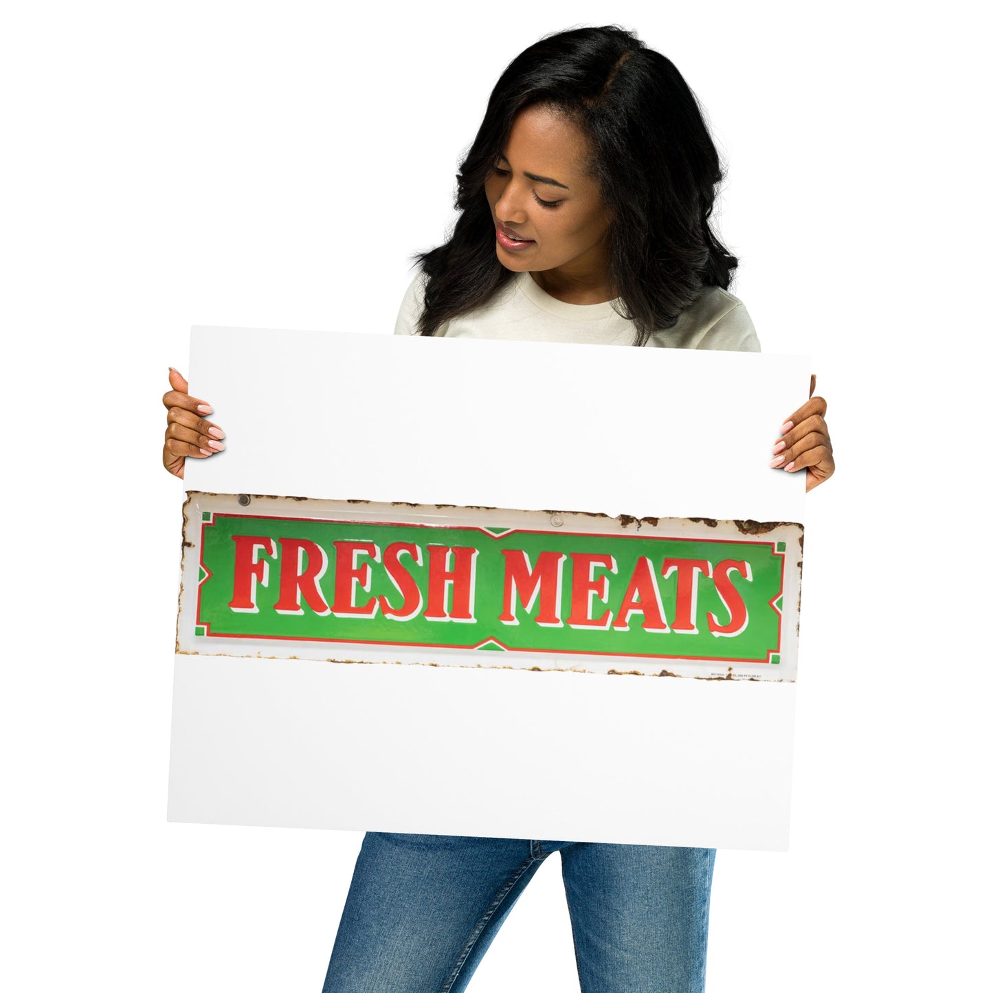 Vintage Fresh Meat Sign Porcelain Style Metal prints