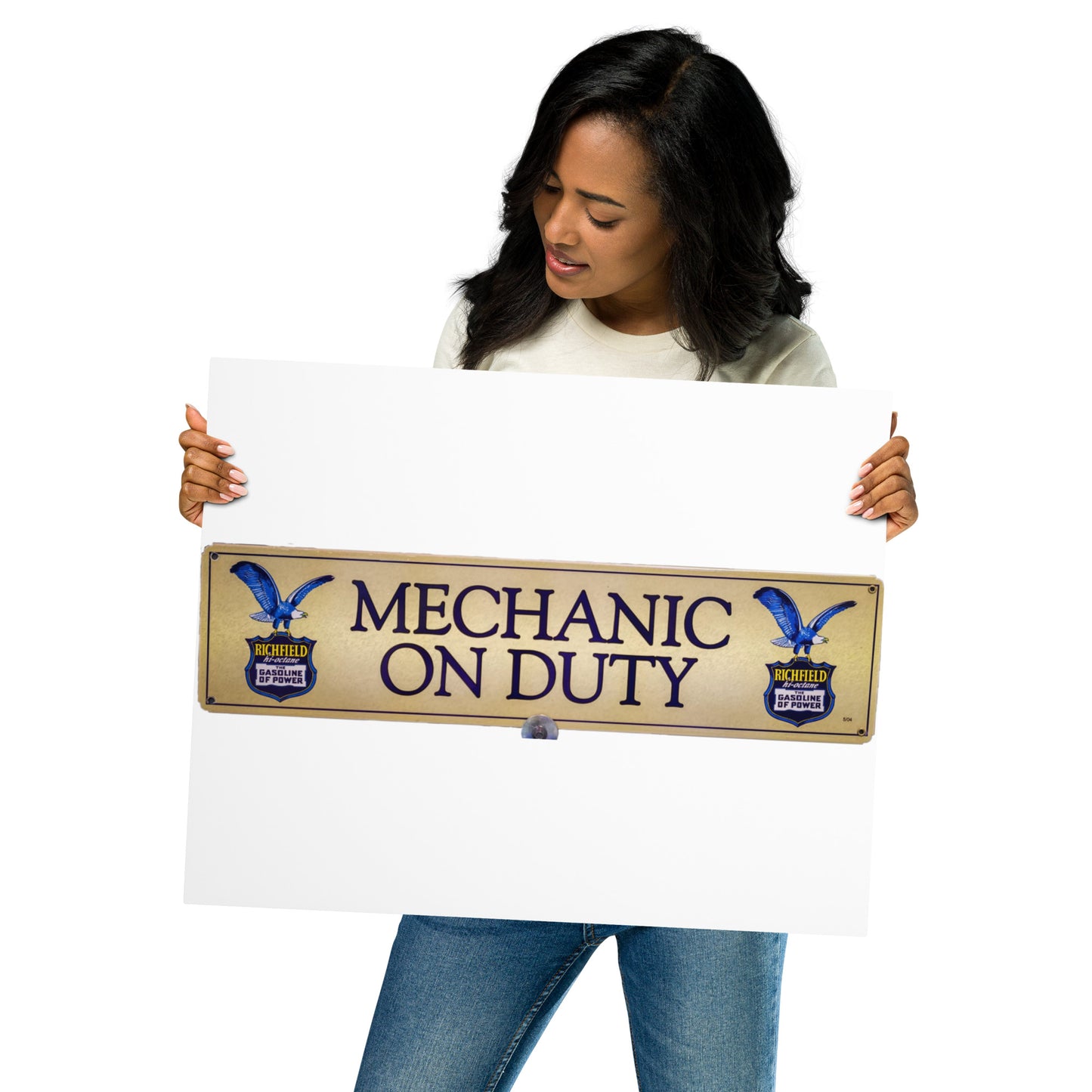 Retro Mechanic On Duty Sign Metal prints