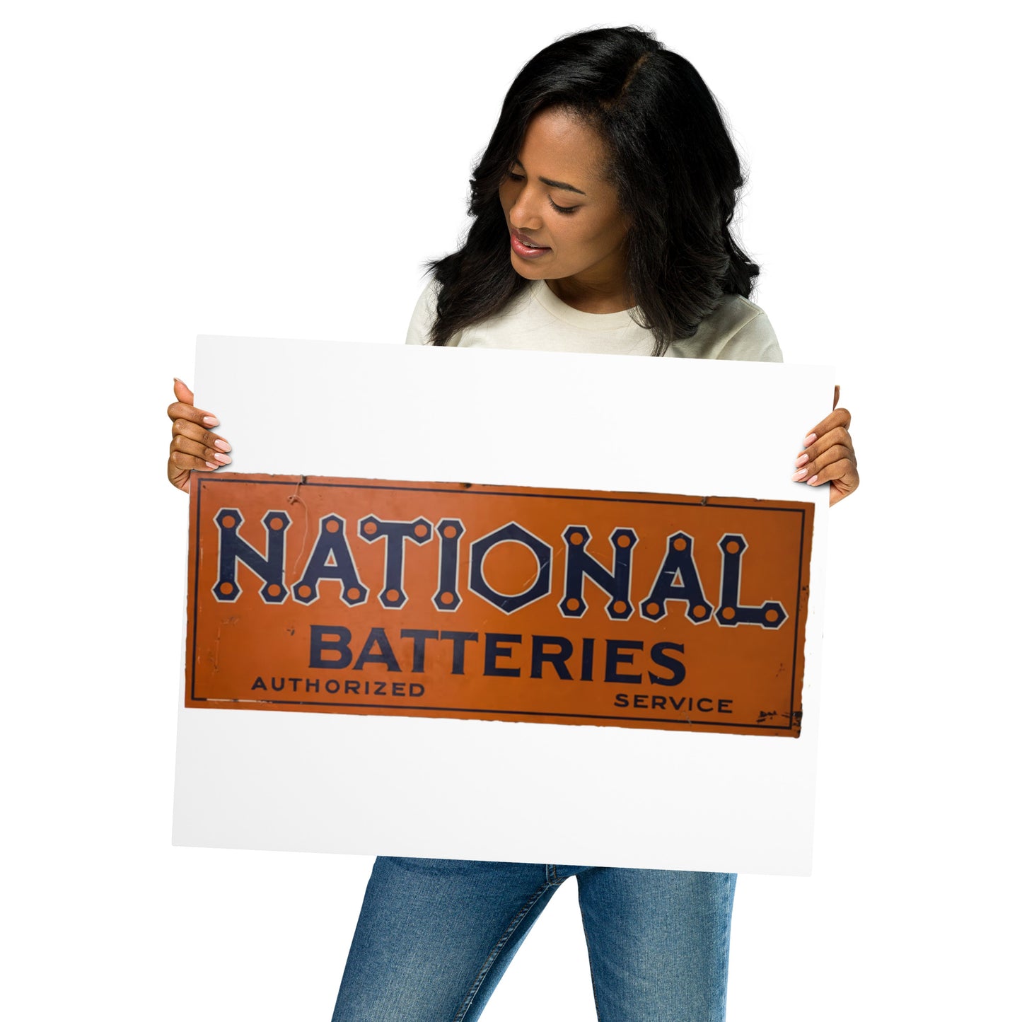 Retro National Battery Sign Patina Style Metal prints