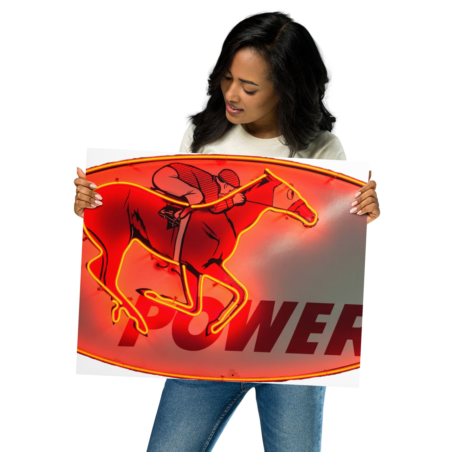 Retro Neon Sign Power Metal prints