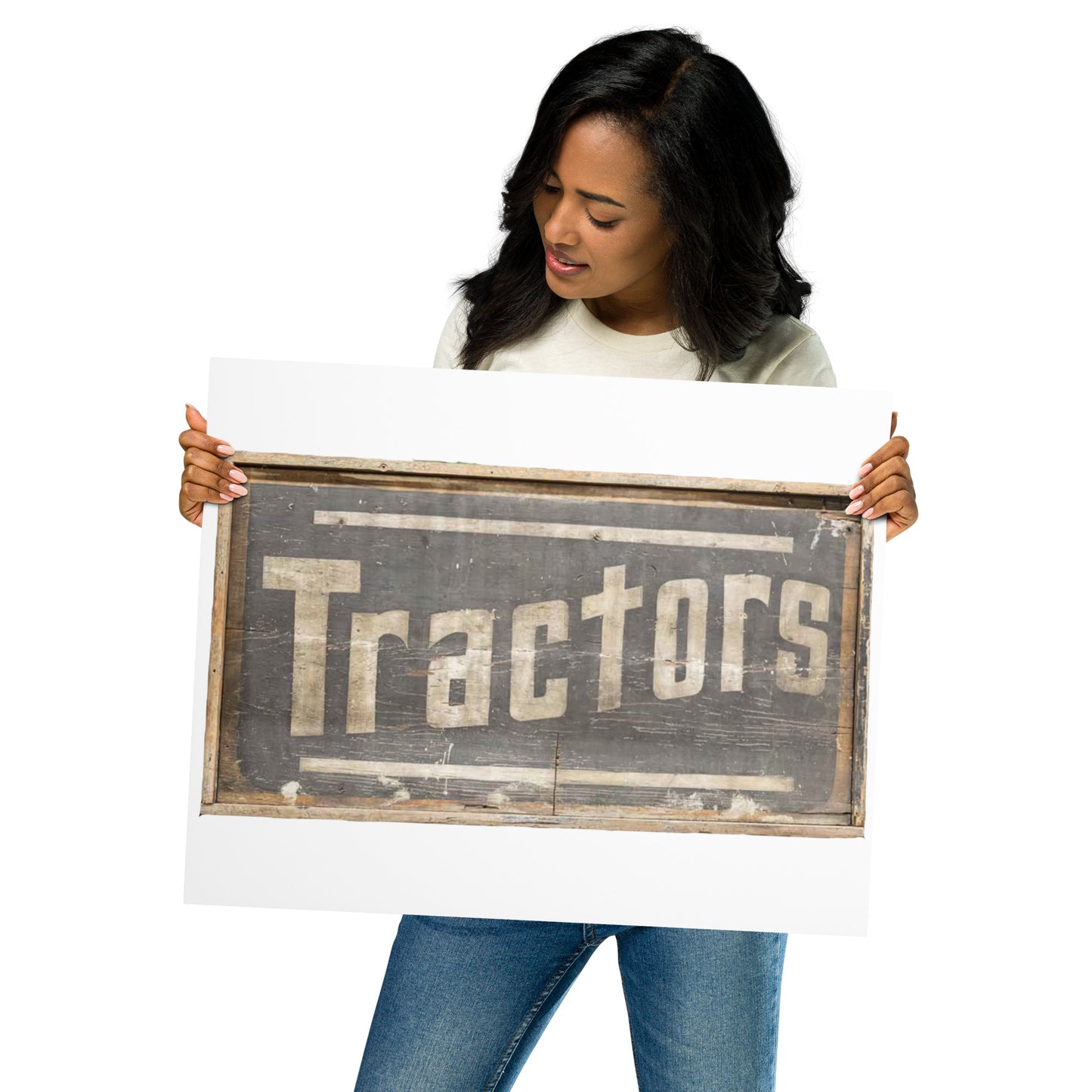 Retro Tractors Sign Wood Style Metal prints