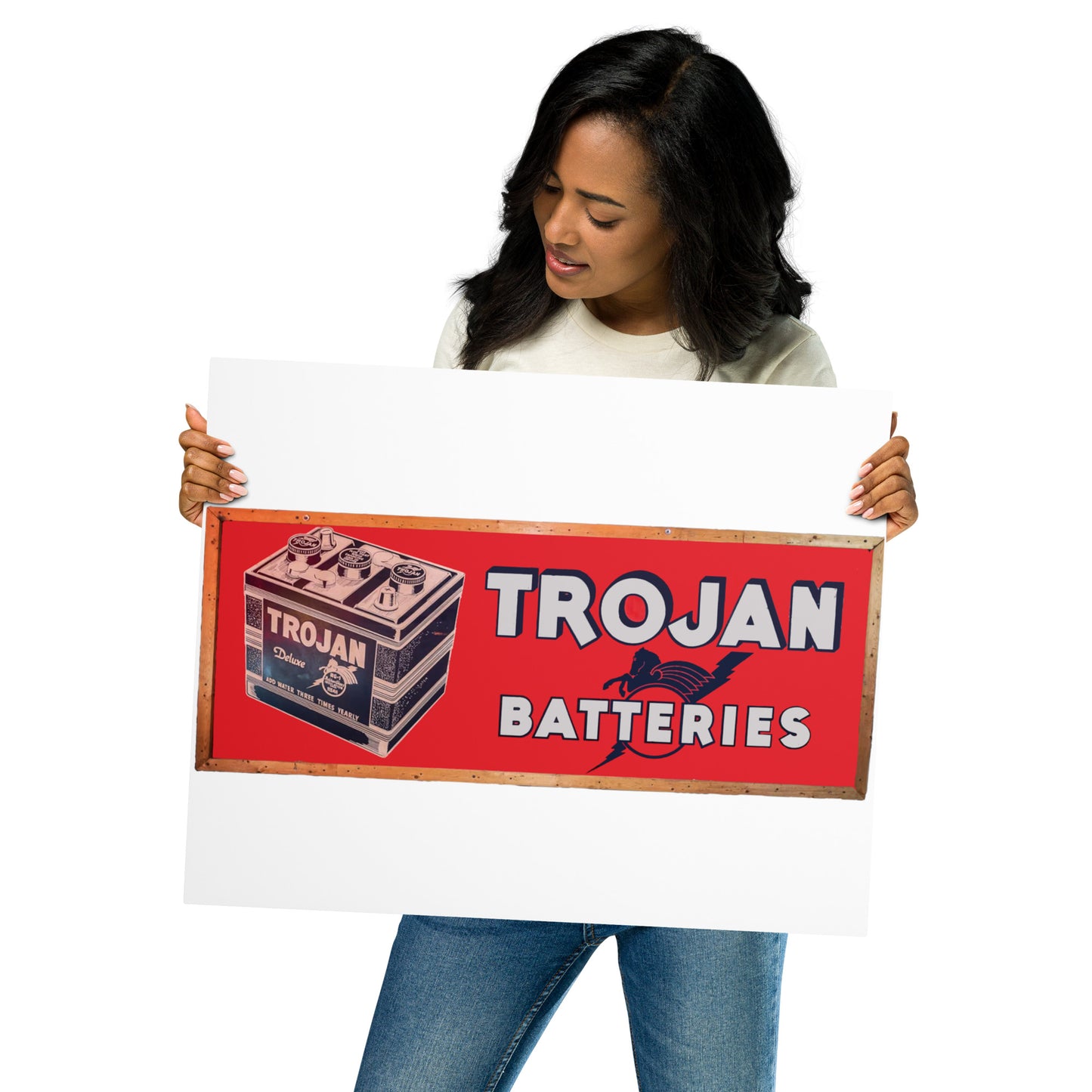 Vintage Trojan Battery Sign Metal prints