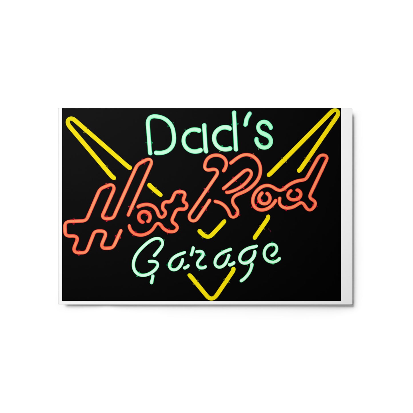 Dads Hot Rod Garage Retro Neon Sign Splatter Design Metal prints