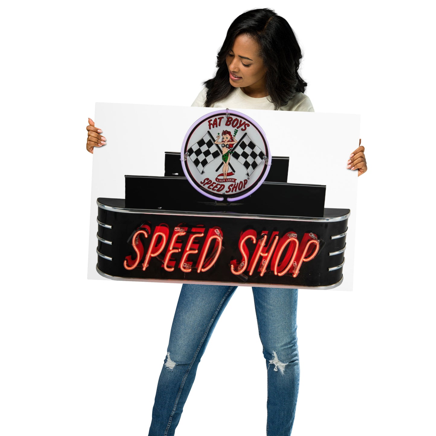 Vintage Neon Speed Shop Sign Metal prints