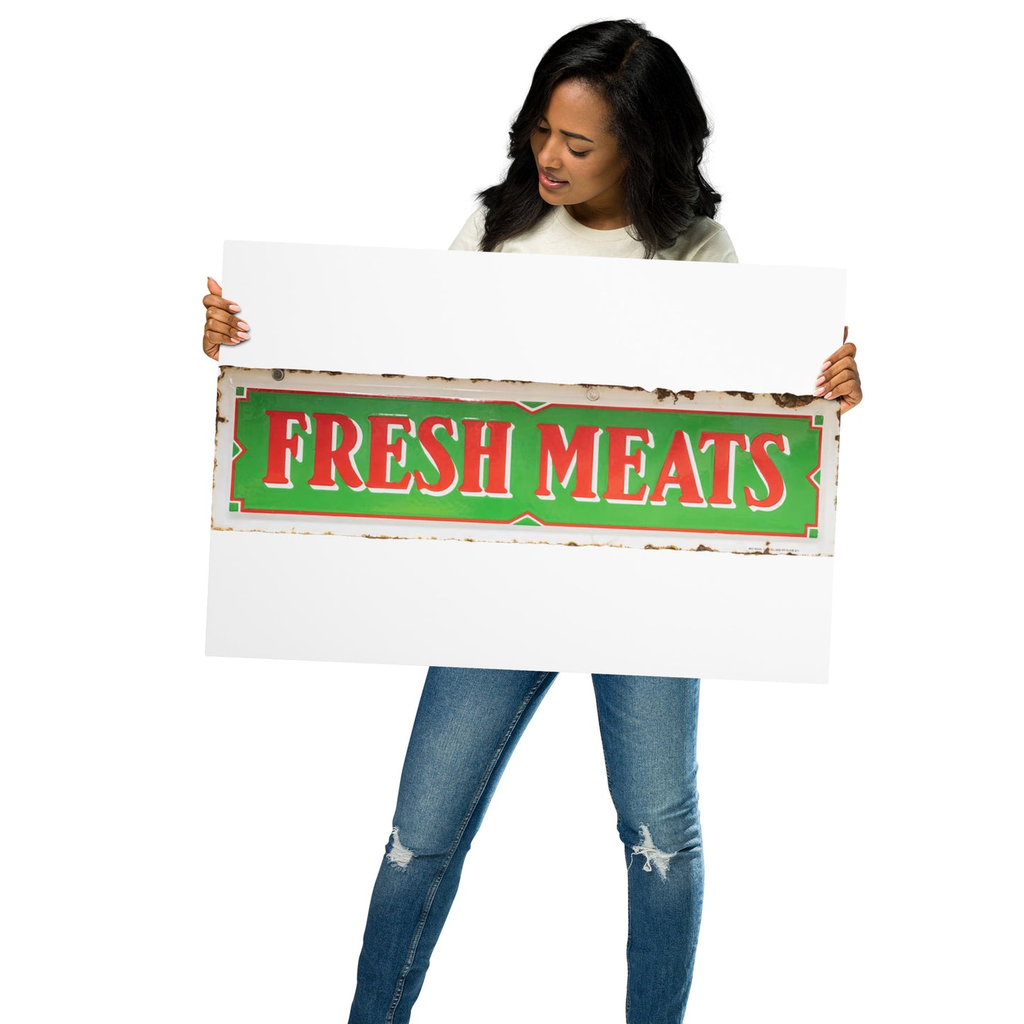 Vintage Fresh Meat Sign Porcelain Style Metal prints