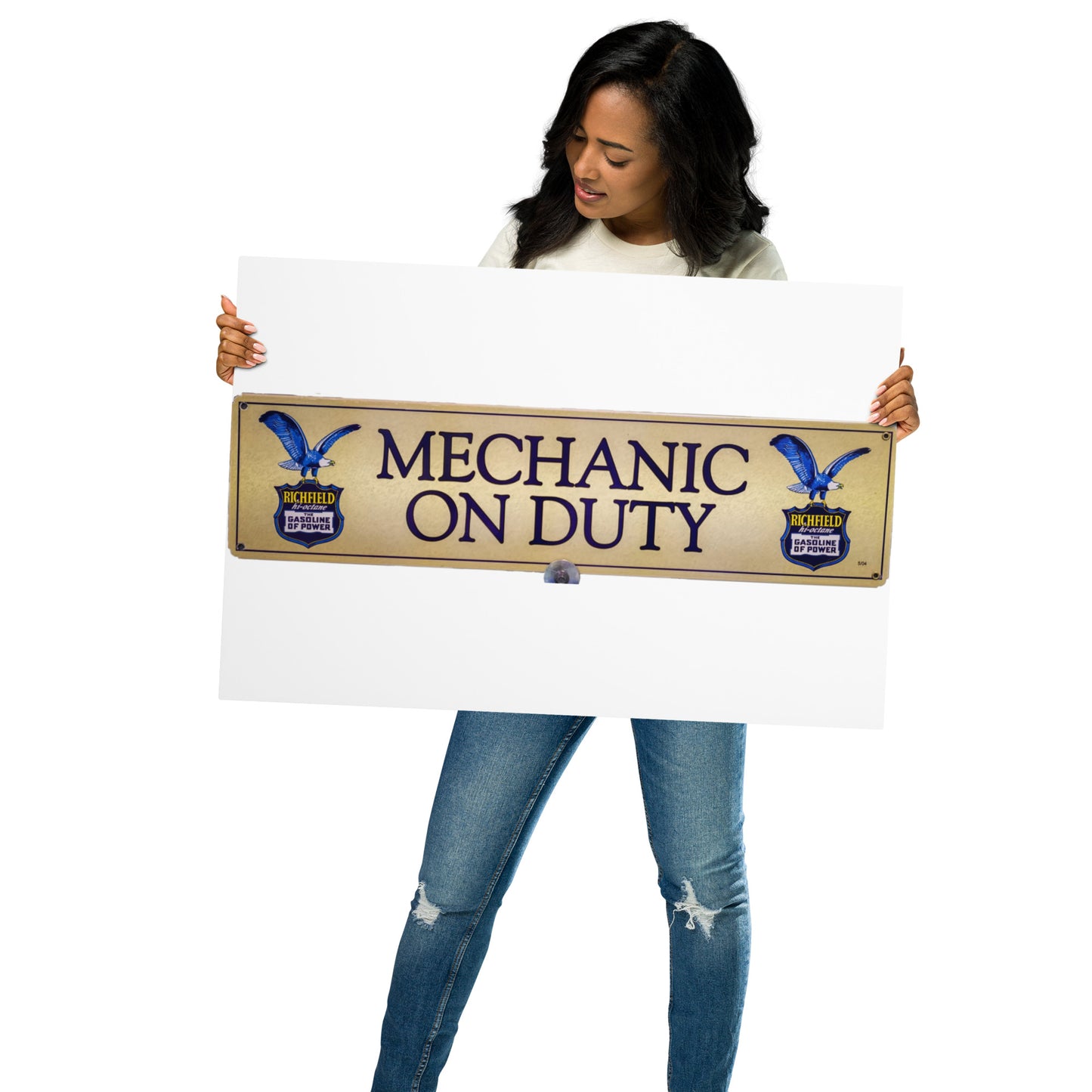 Retro Mechanic On Duty Sign Metal prints