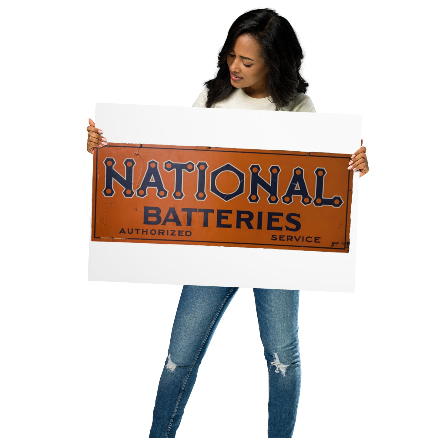 Retro National Battery Sign Patina Style Metal prints