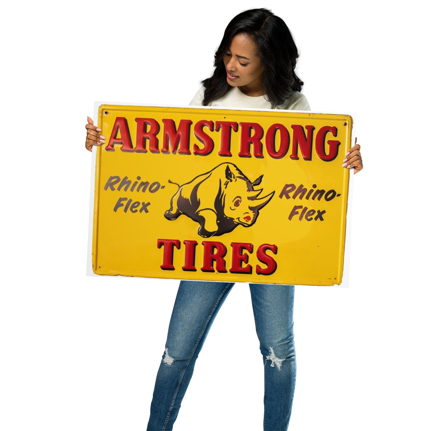 Retro Rhino Tire Sign Tin Style Metal prints