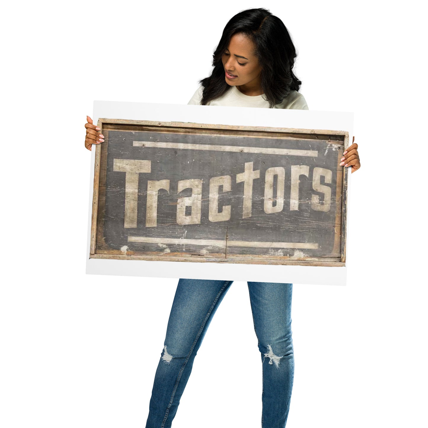 Retro Tractors Sign Wood Style Metal prints