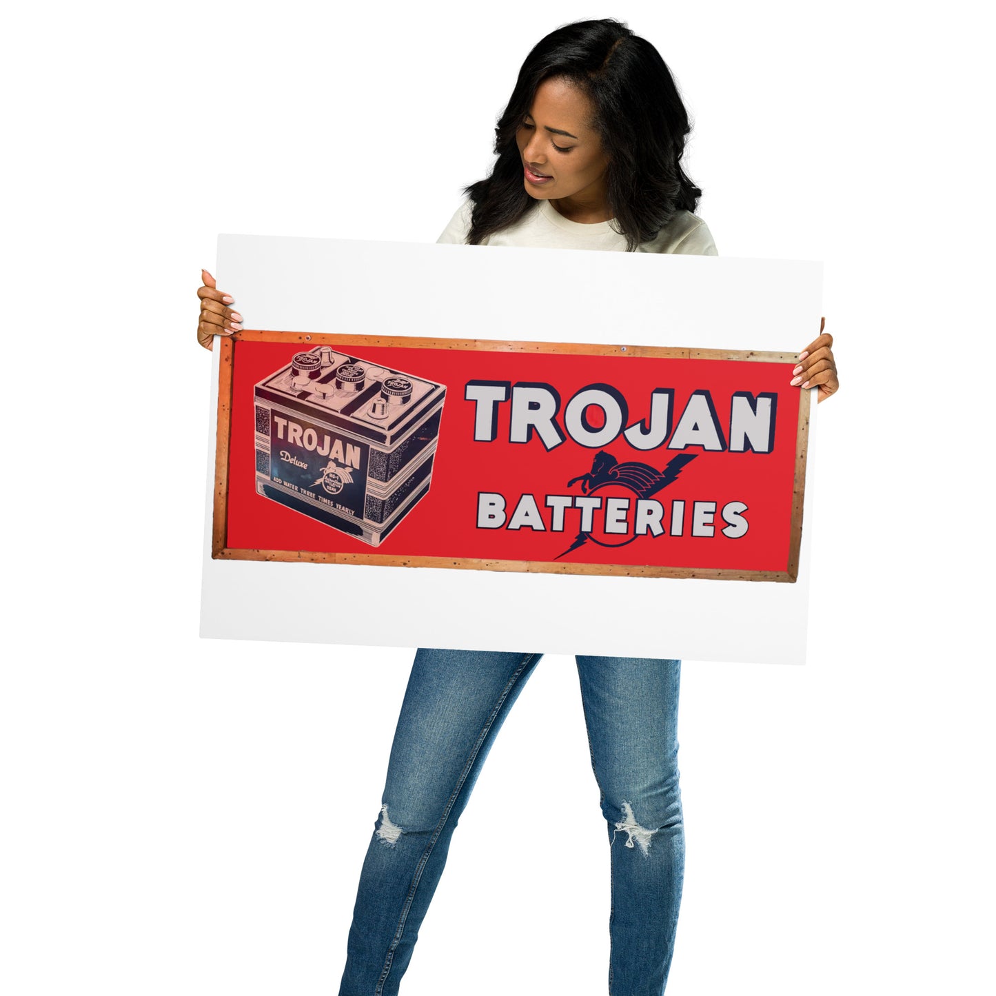 Vintage Trojan Battery Sign Metal prints