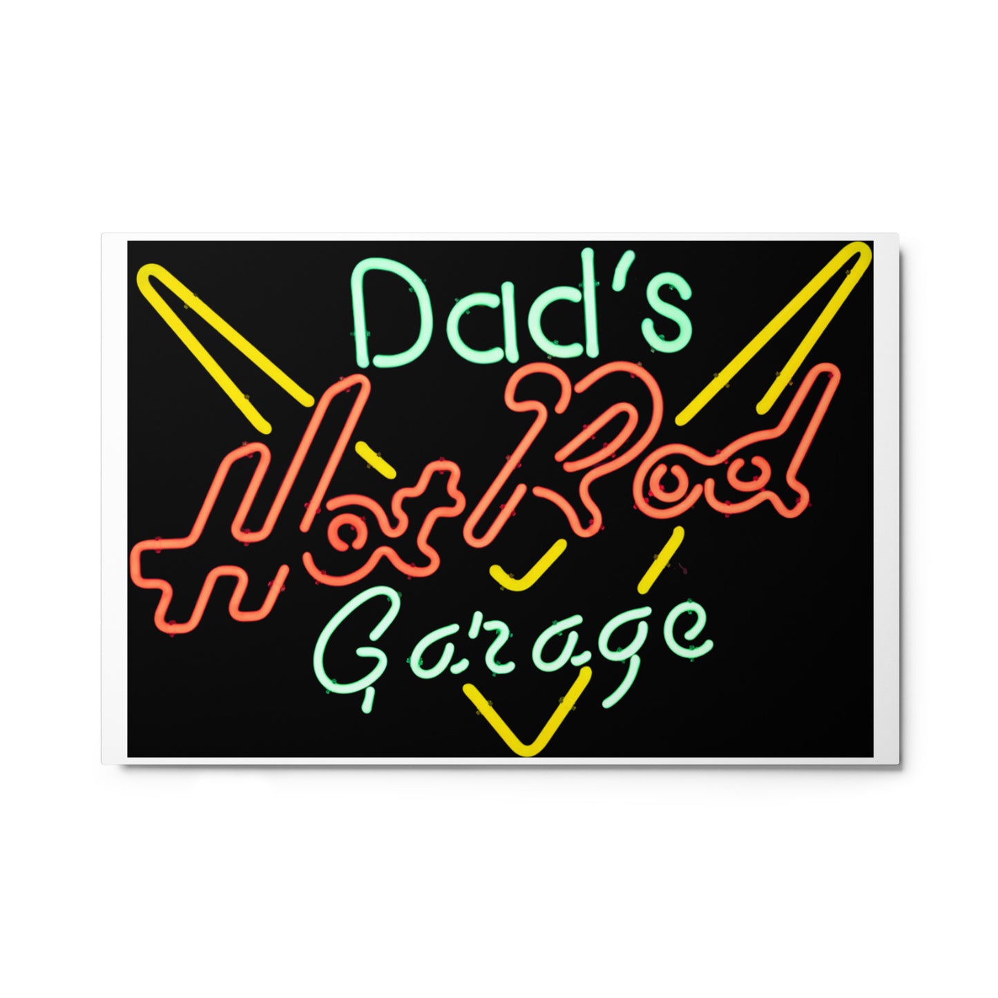 Dads Hot Rod Garage Retro Neon Sign Splatter Design Metal prints