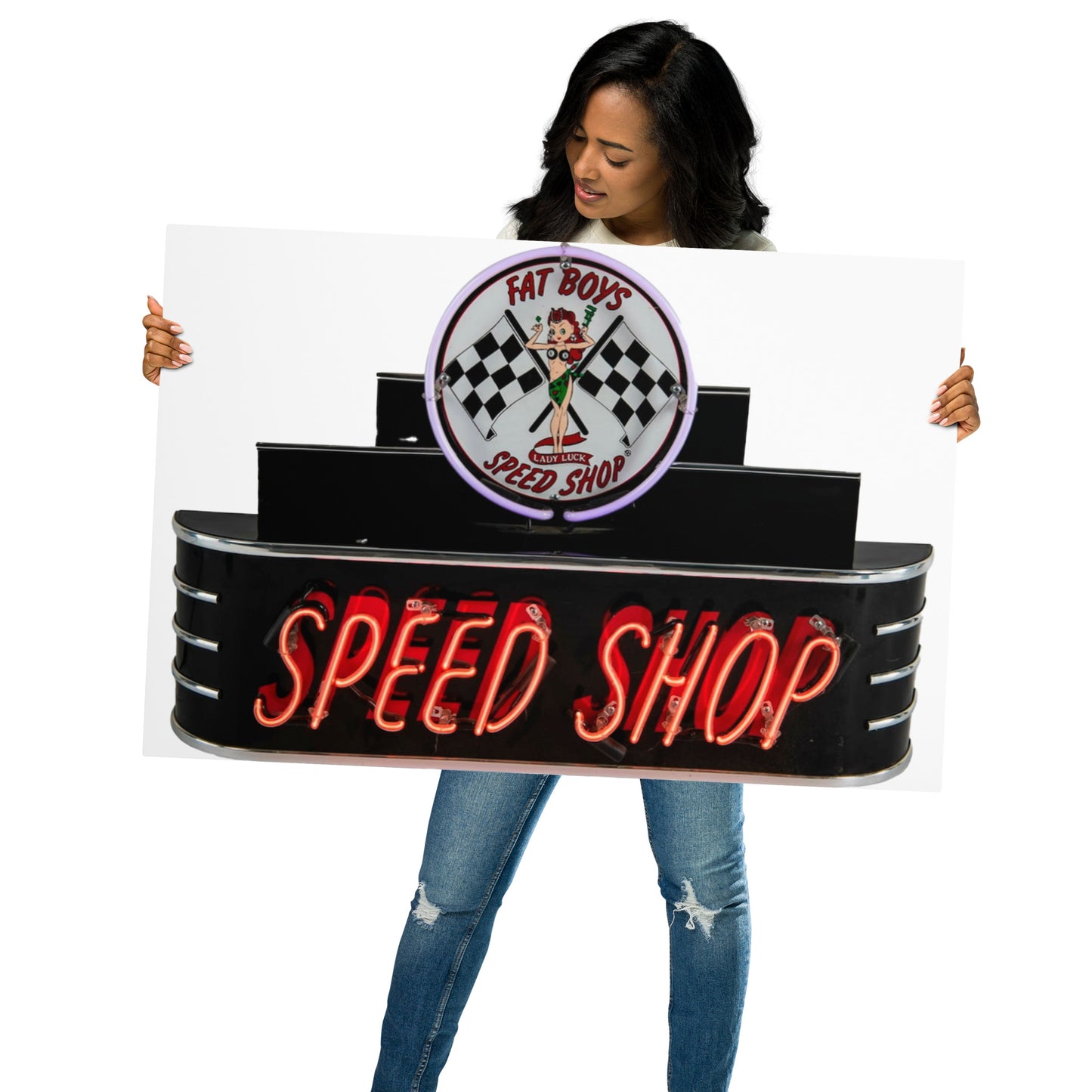 Vintage Neon Speed Shop Sign Metal prints