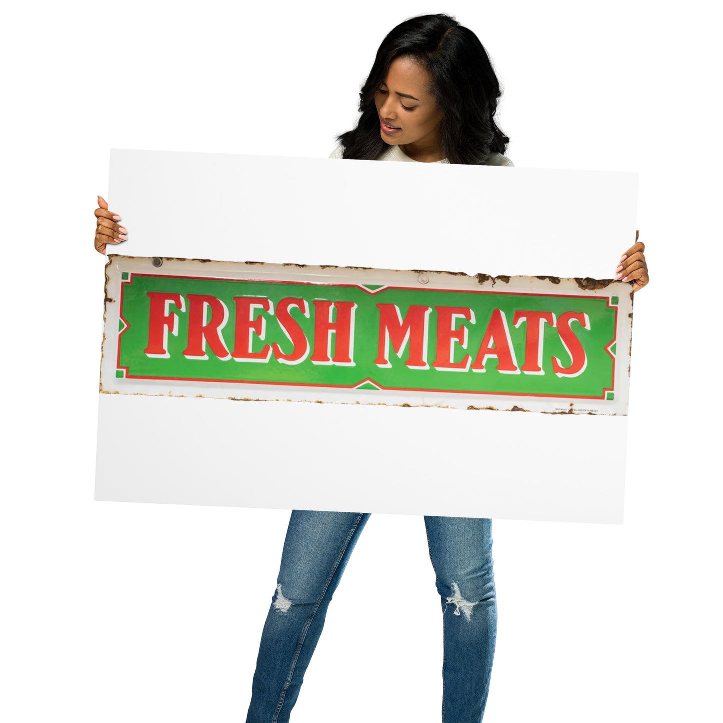 Vintage Fresh Meat Sign Porcelain Style Metal prints