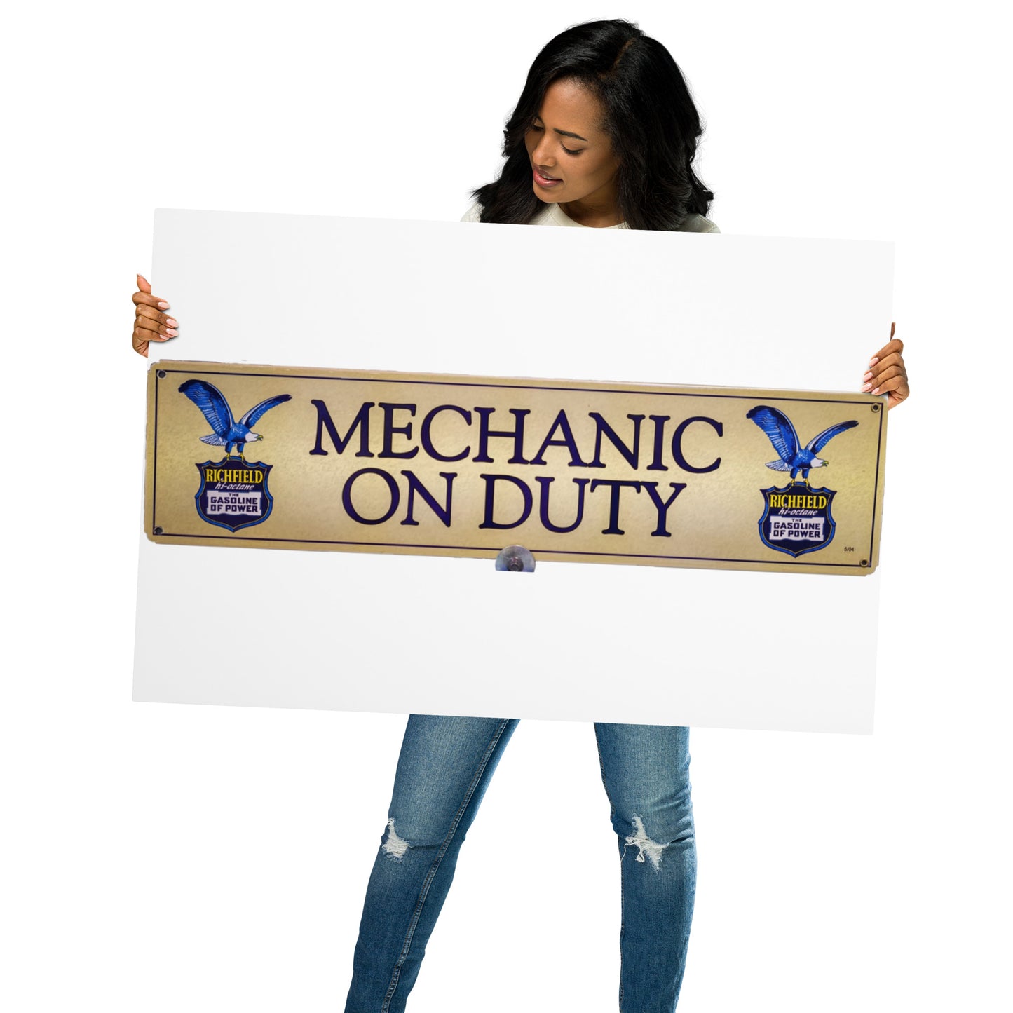 Retro Mechanic On Duty Sign Metal prints