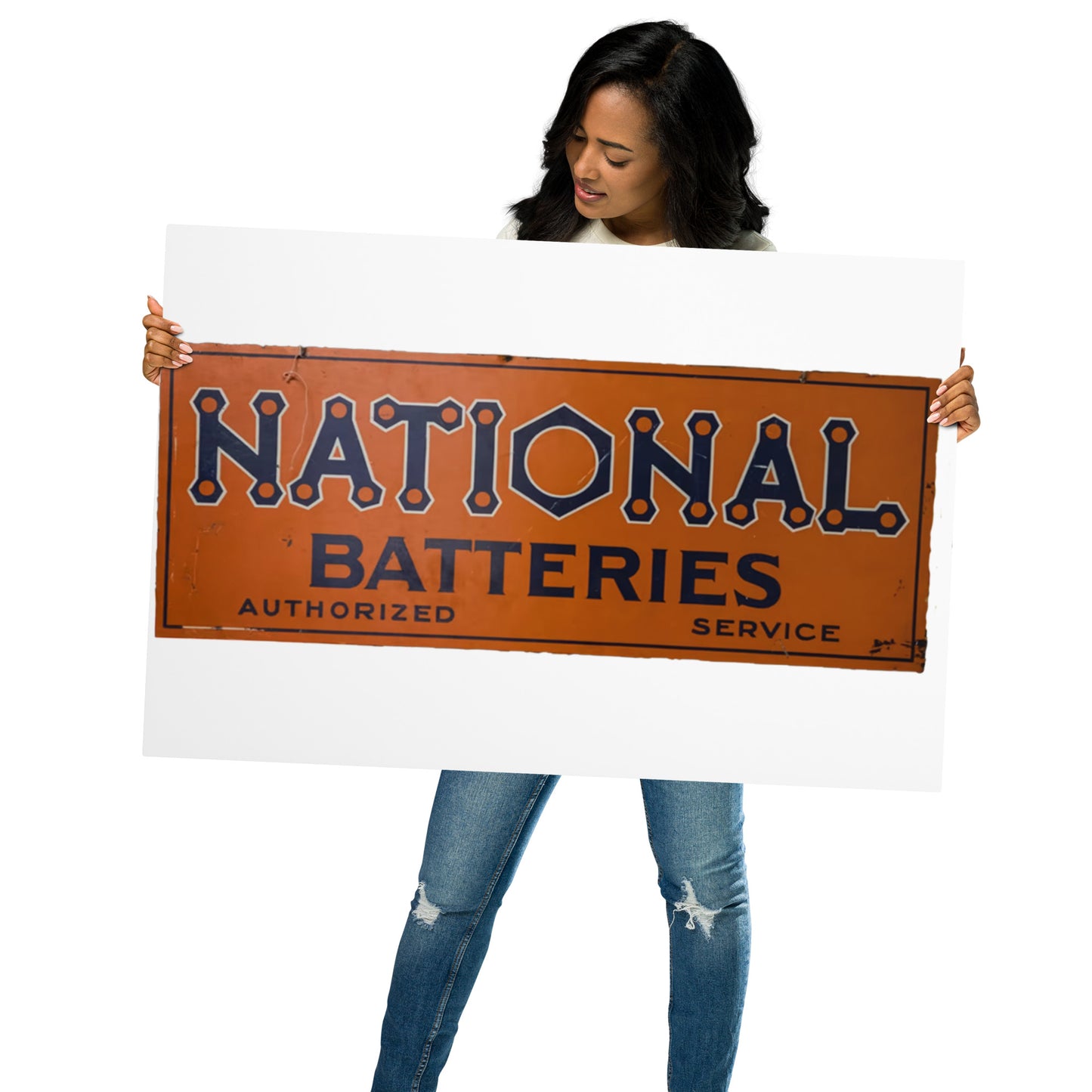 Retro National Battery Sign Patina Style Metal prints