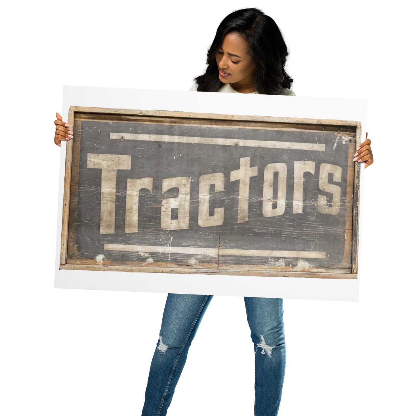 Retro Tractors Sign Wood Style Metal prints