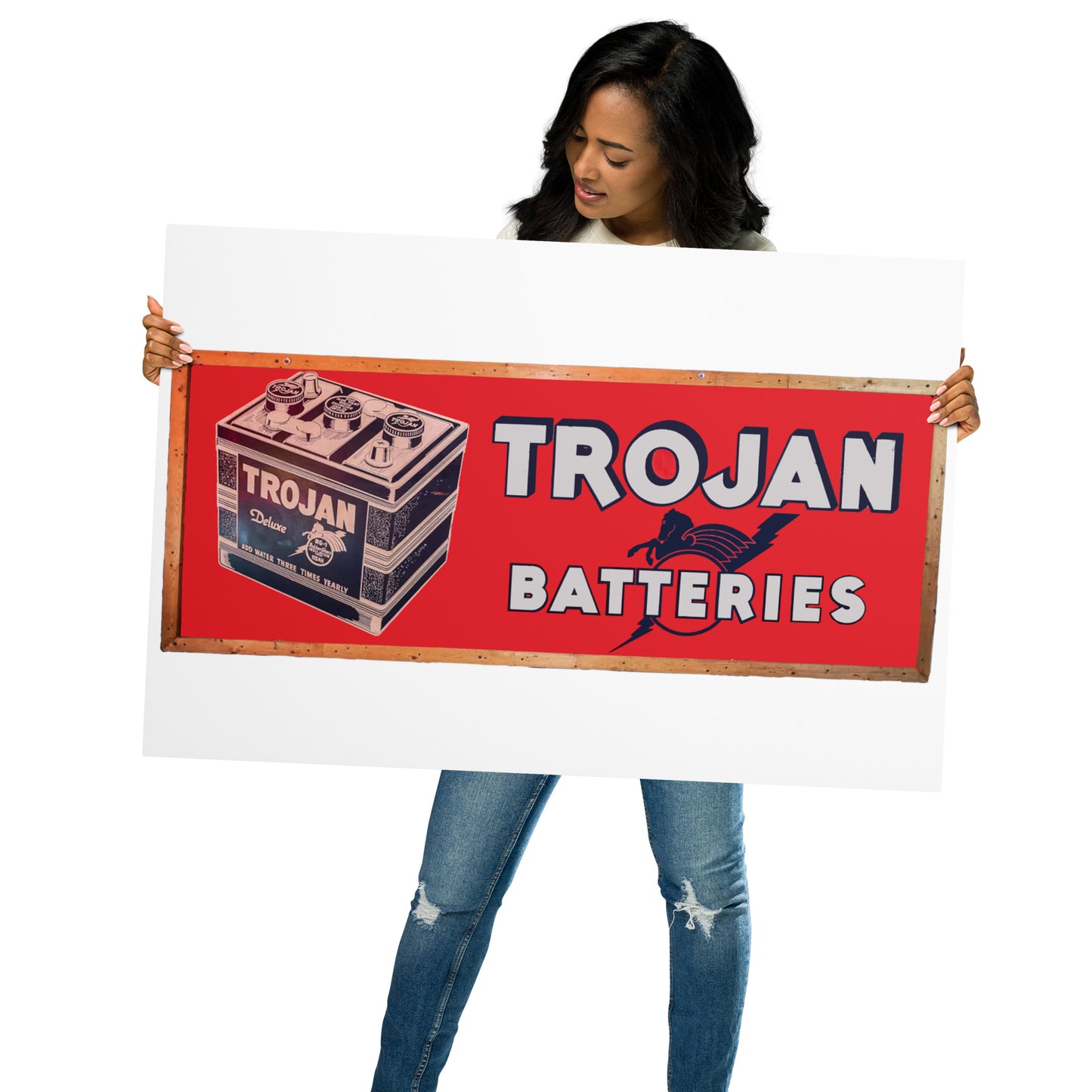 Vintage Trojan Battery Sign Metal prints