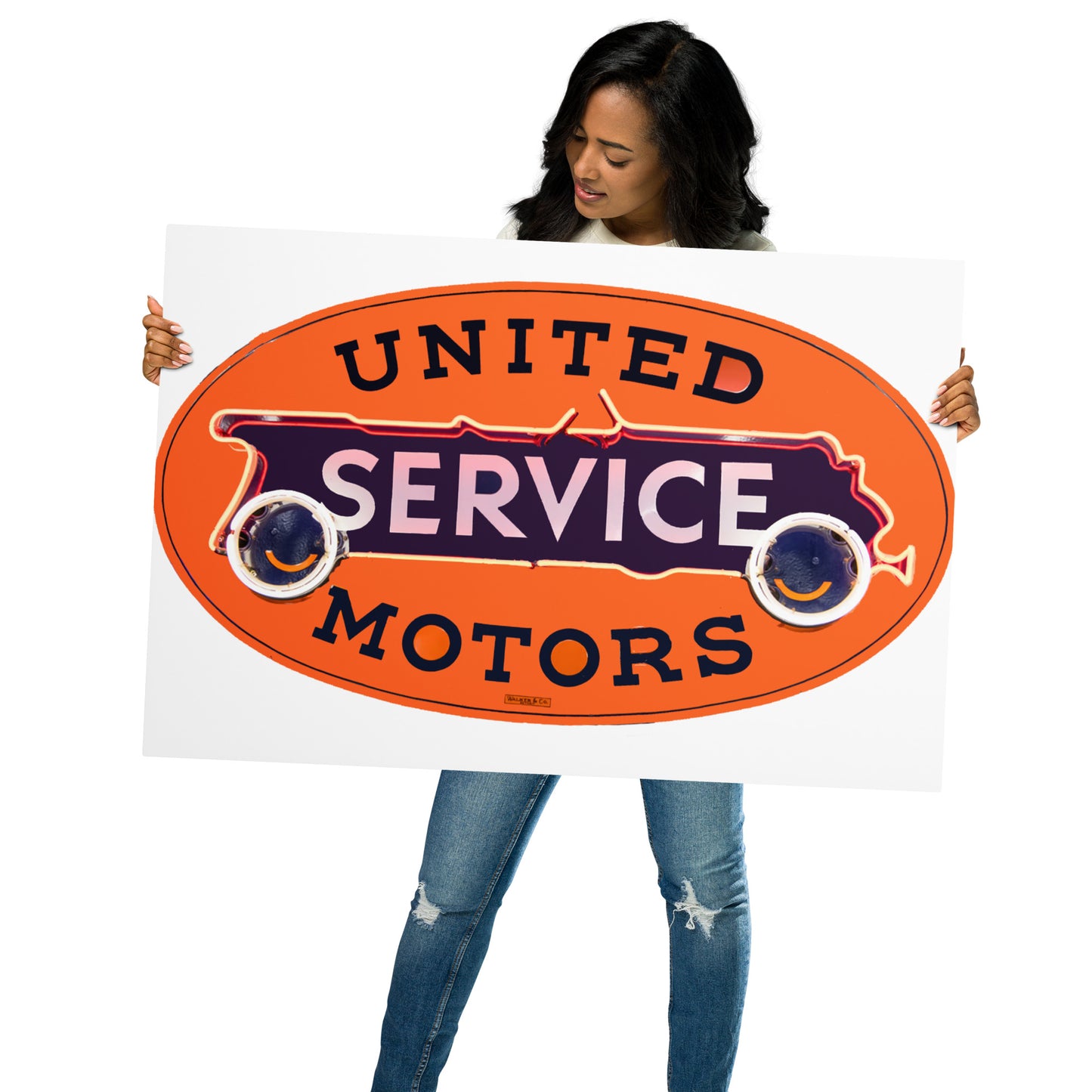 Vintage United Service Motor Neon Style Unlit Metal prints