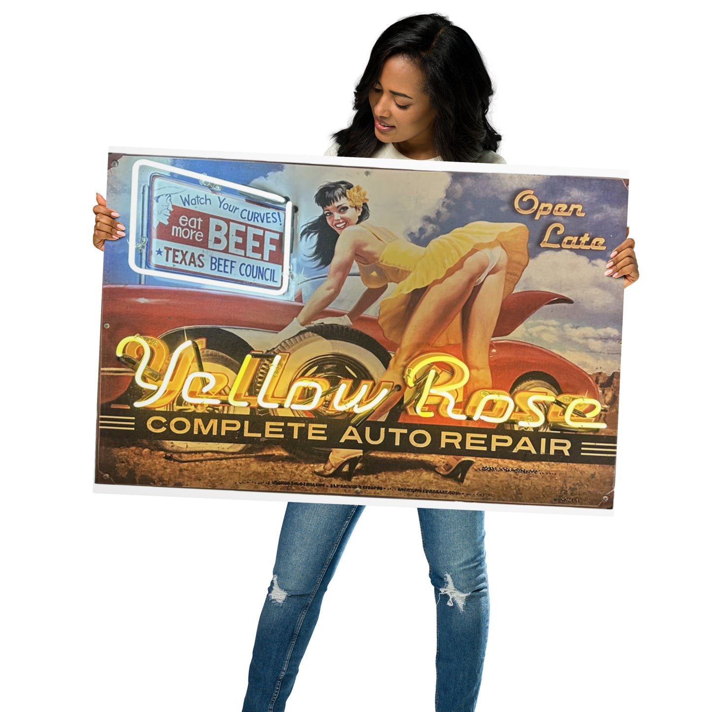 Vintage Auto Repair Neon Sign Style Metal prints