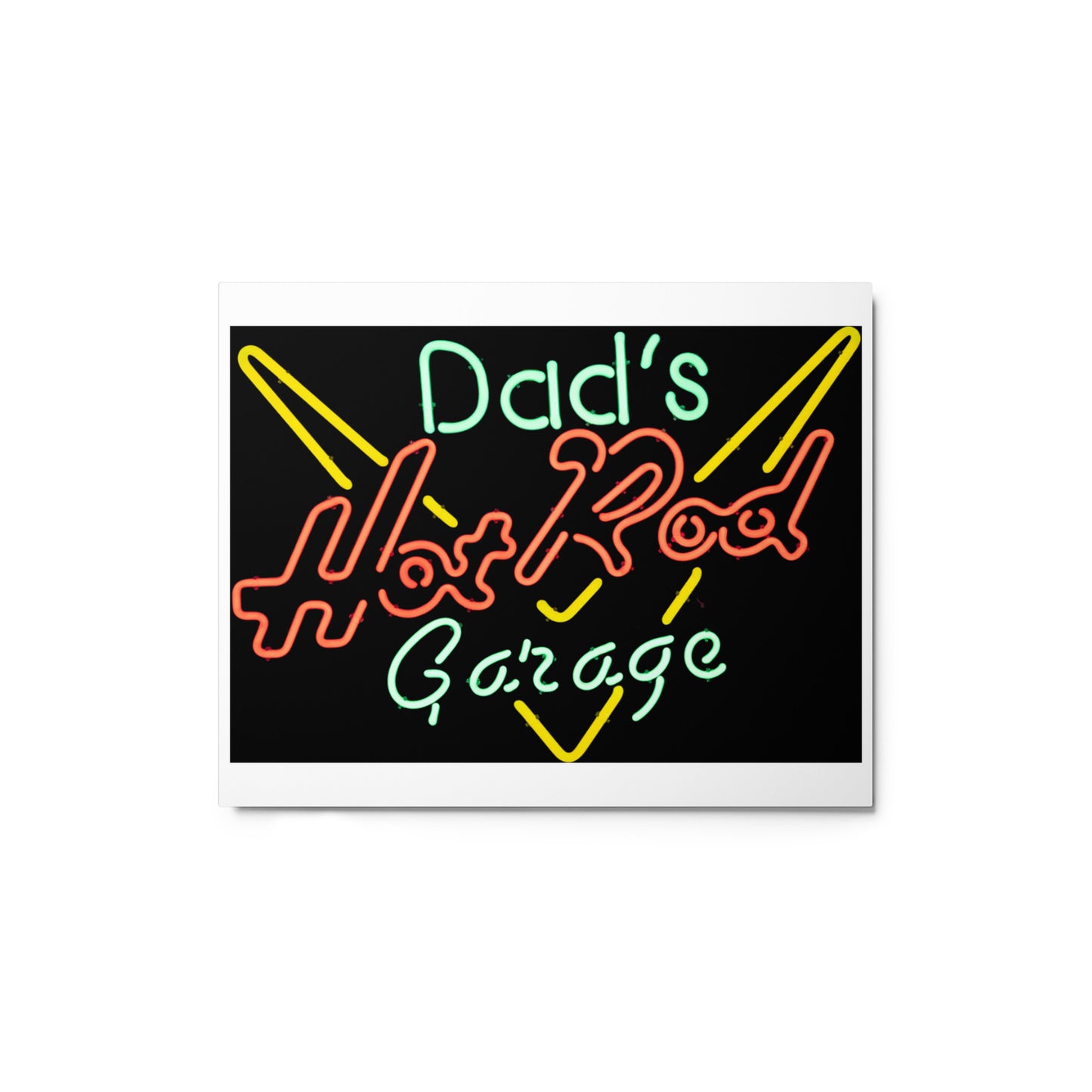 Dads Hot Rod Garage Retro Neon Sign Splatter Design Metal prints