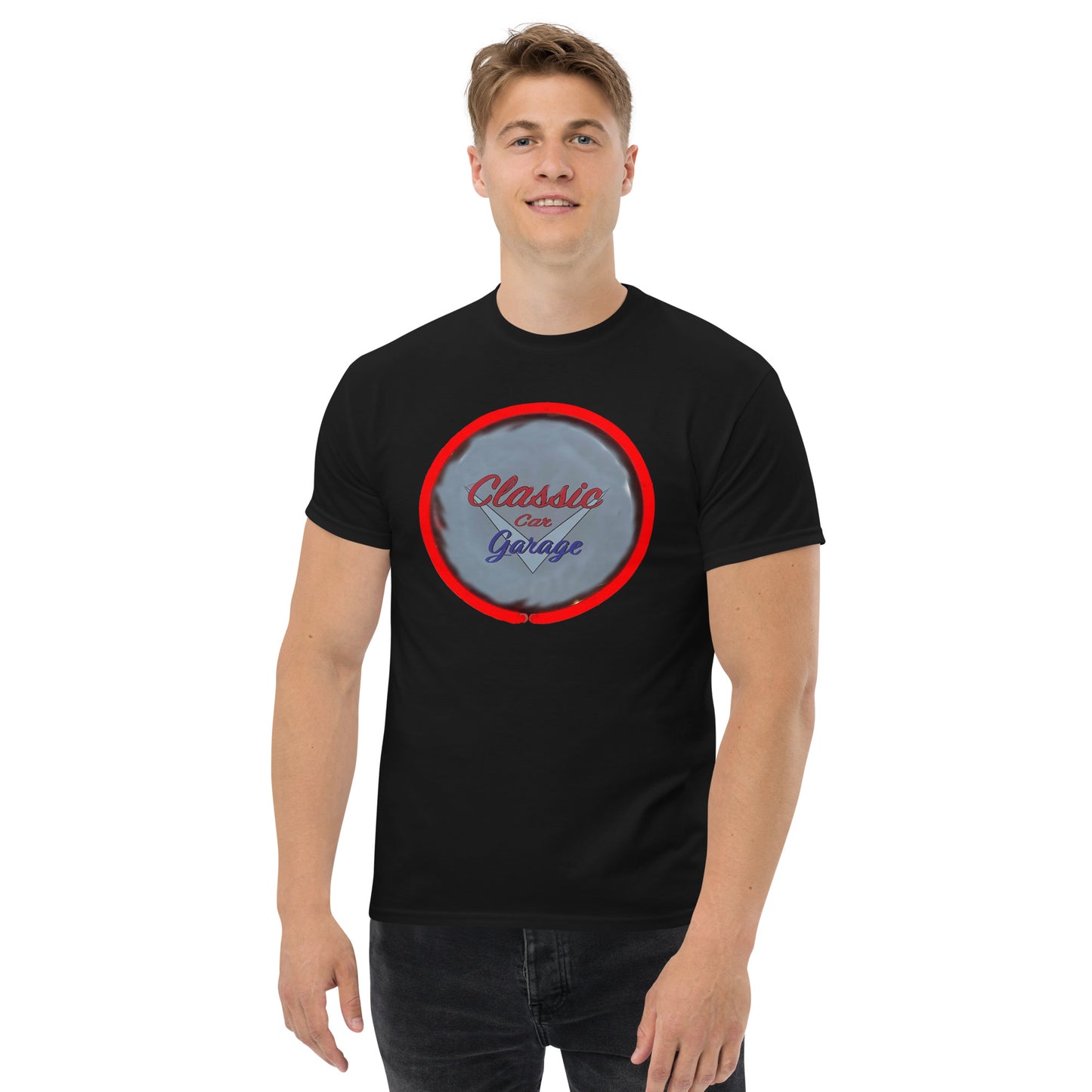 Classic Car Garage Neon Graffiti Style Men's classic tee