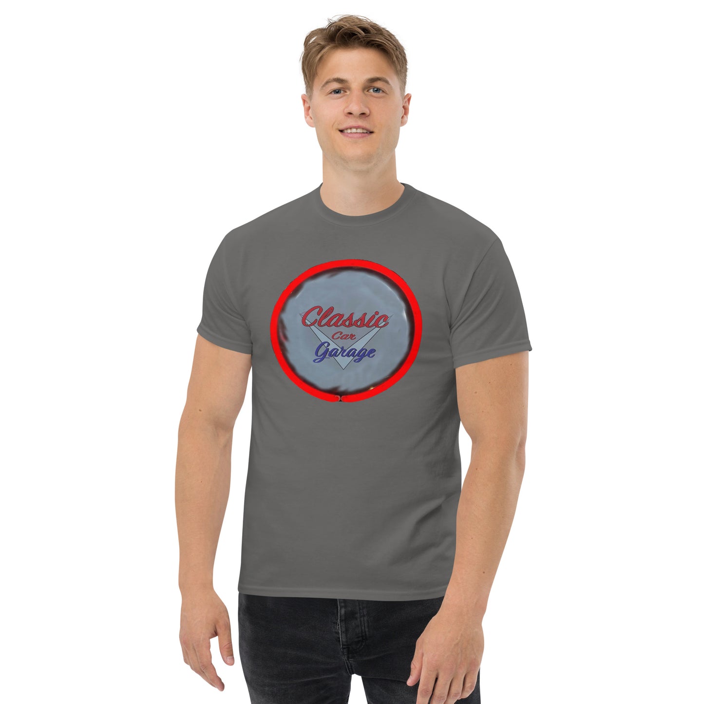 Classic Car Garage Neon Graffiti Style Men's classic tee