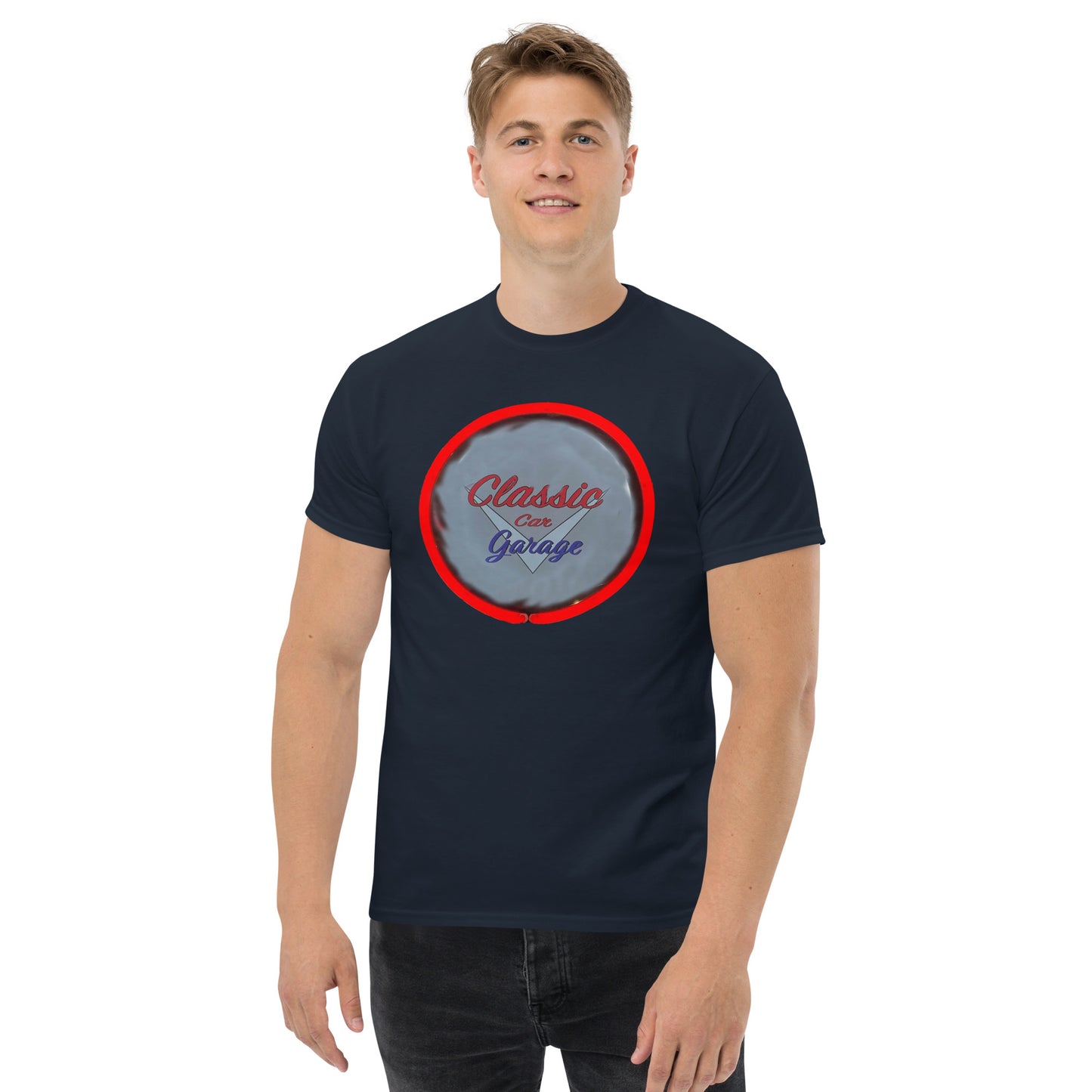 Classic Car Garage Neon Graffiti Style Men's classic tee