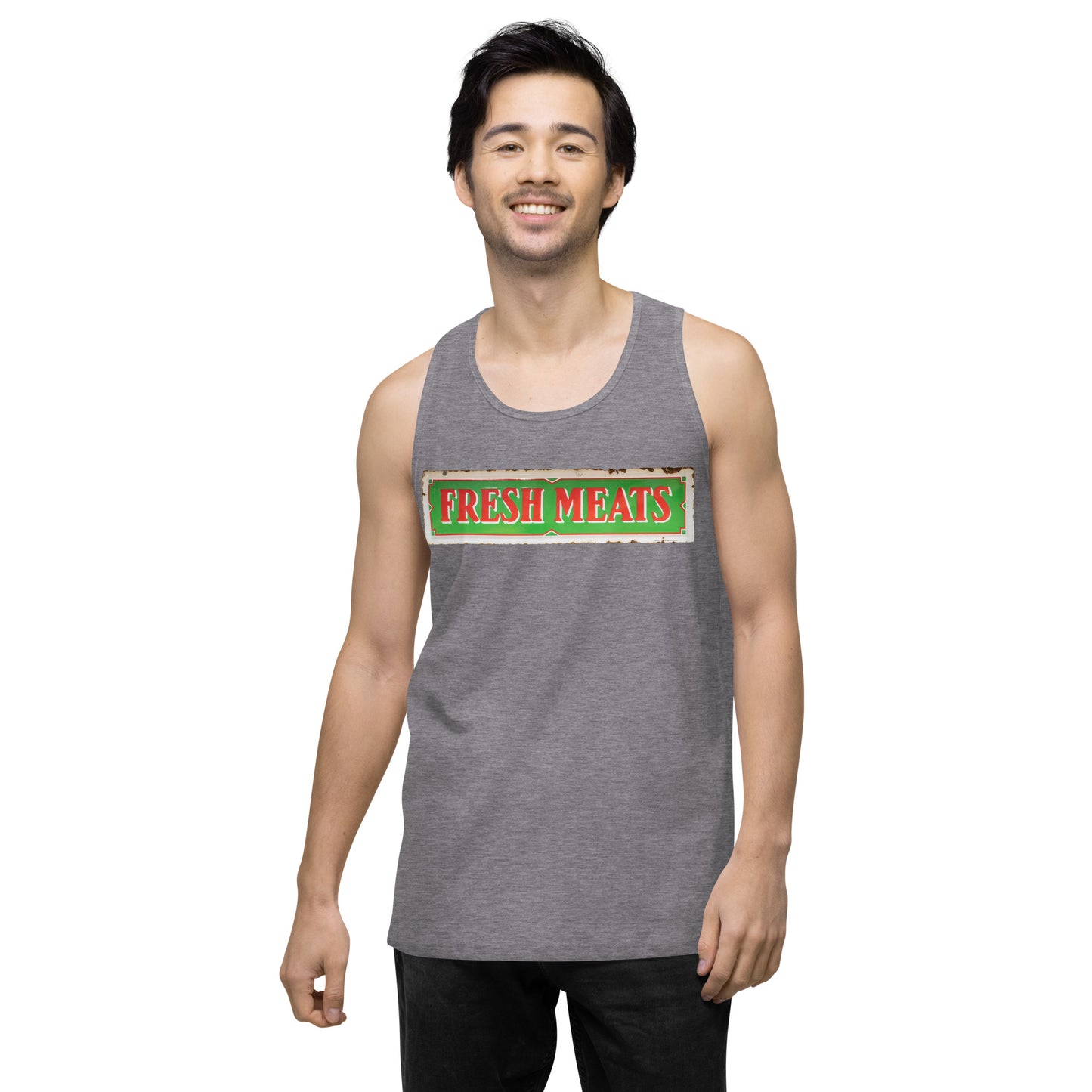 Vintage Fresh Meat Sign Porcelain Style Men’s premium tank top