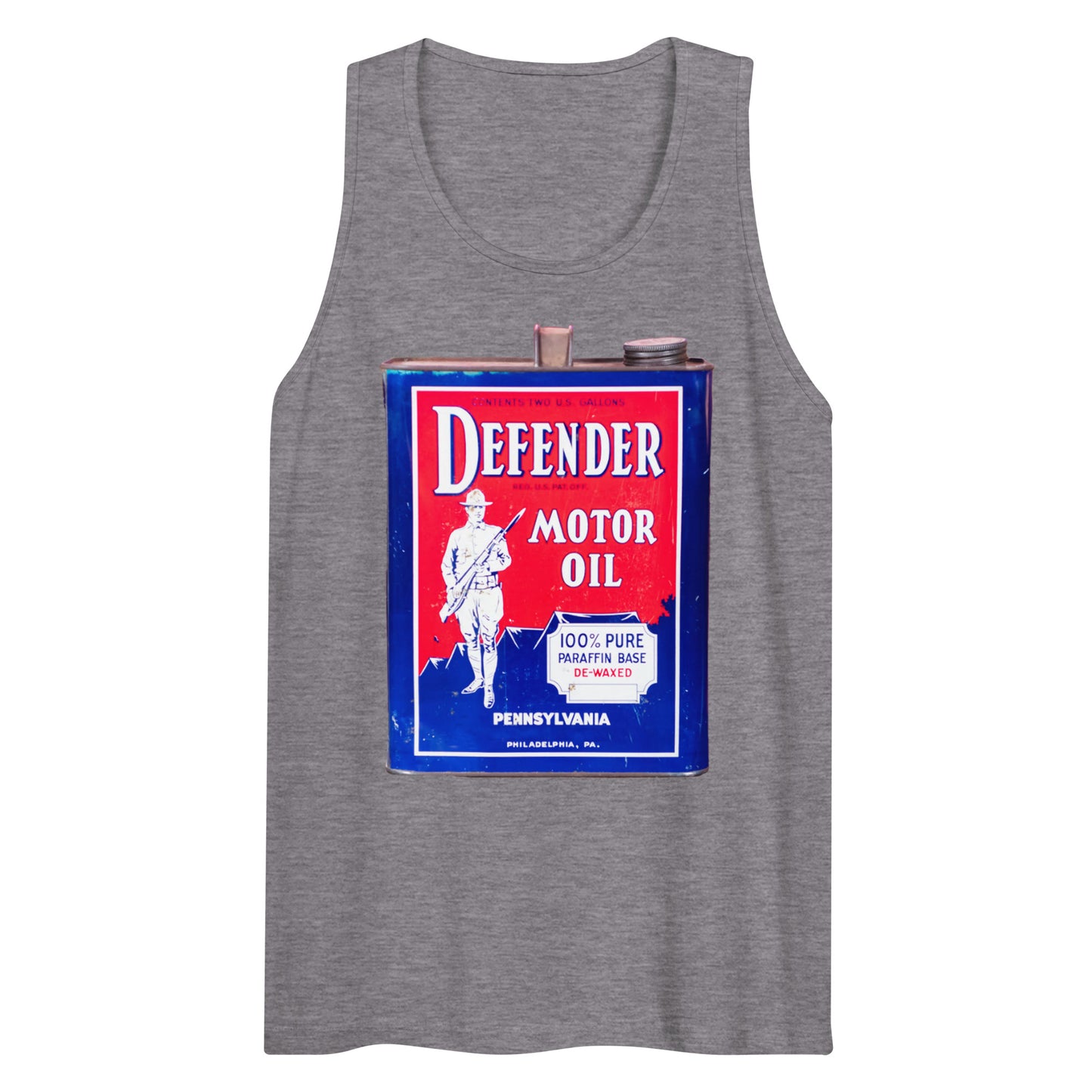 Vintage Defender Oil Steel Can Design Men’s premium tank top