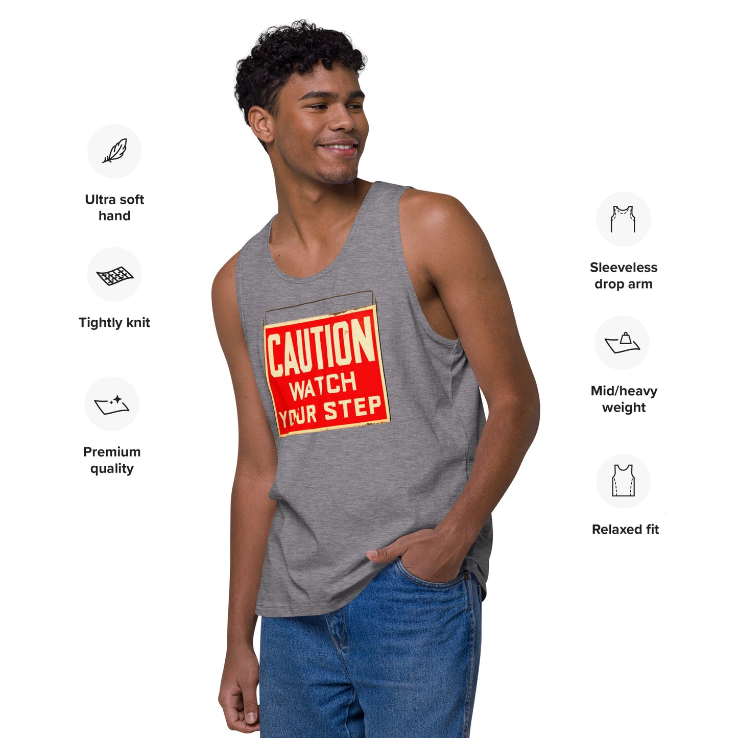 Vintage Wire Hung Caution Sign Men’s premium tank top