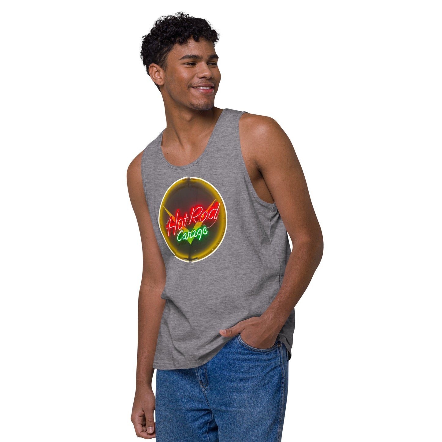 Hot Rod Garage Vintage Neon Sign Men’s premium tank top