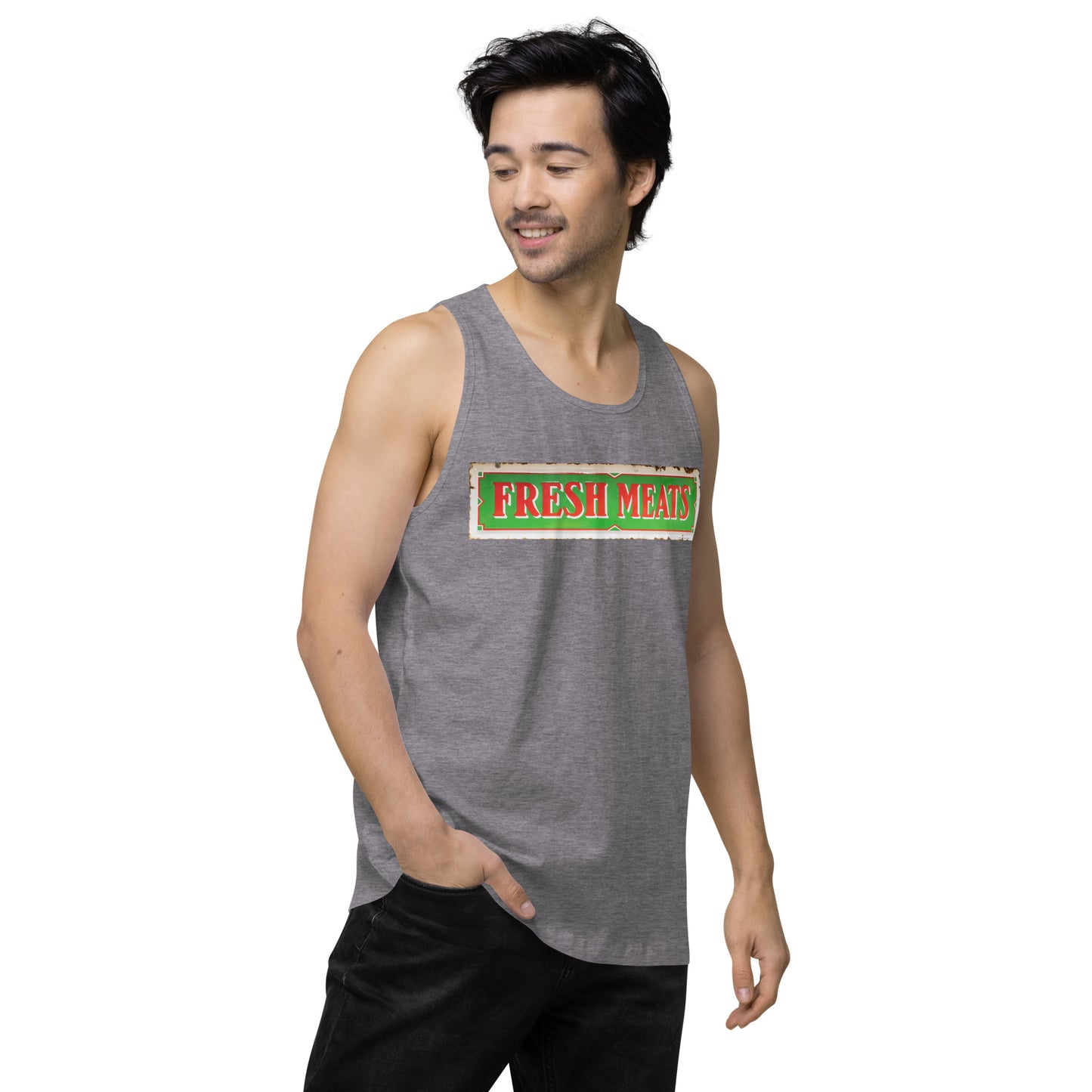 Vintage Fresh Meat Sign Porcelain Style Men’s premium tank top