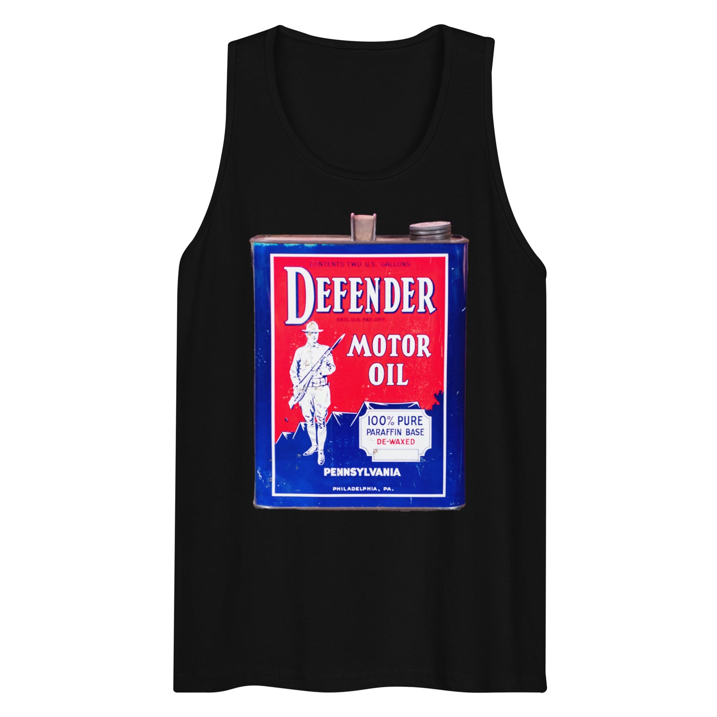 Vintage Defender Oil Steel Can Design Men’s premium tank top