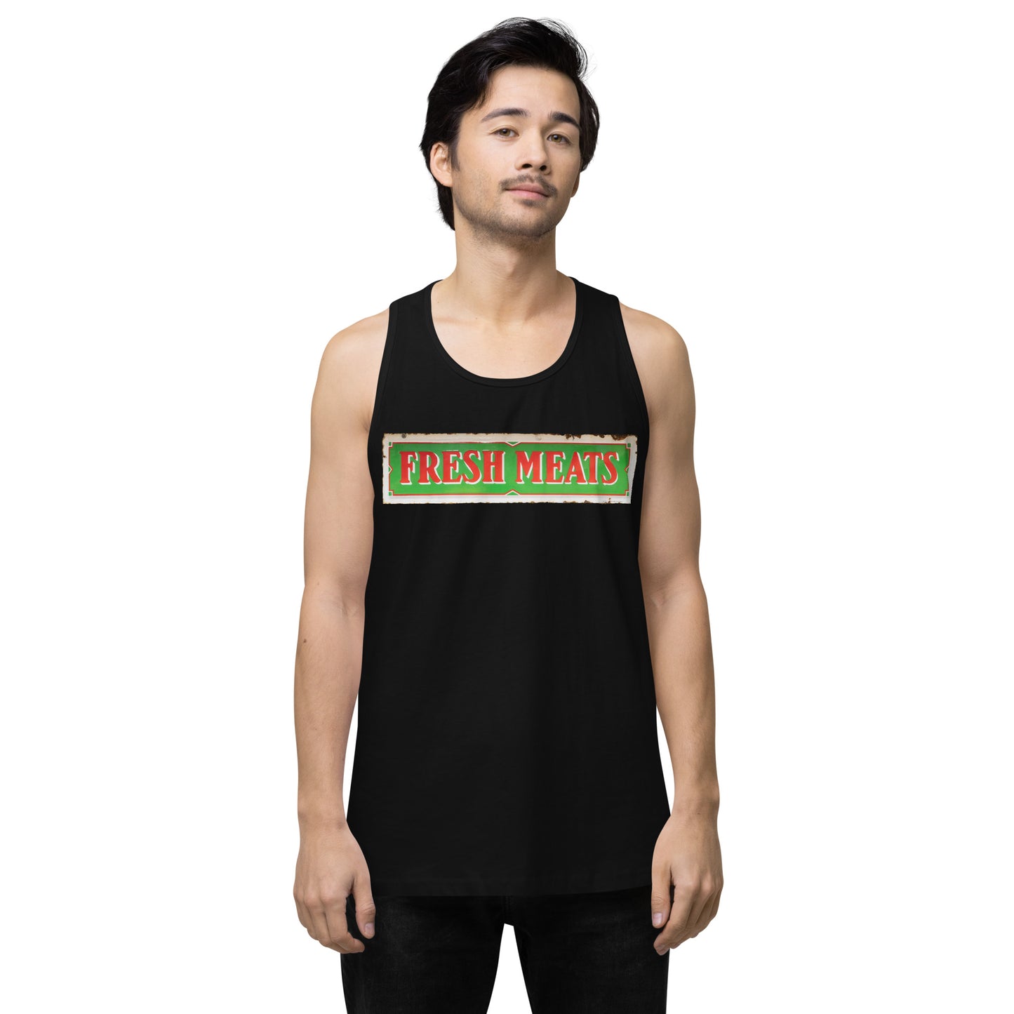 Vintage Fresh Meat Sign Porcelain Style Men’s premium tank top