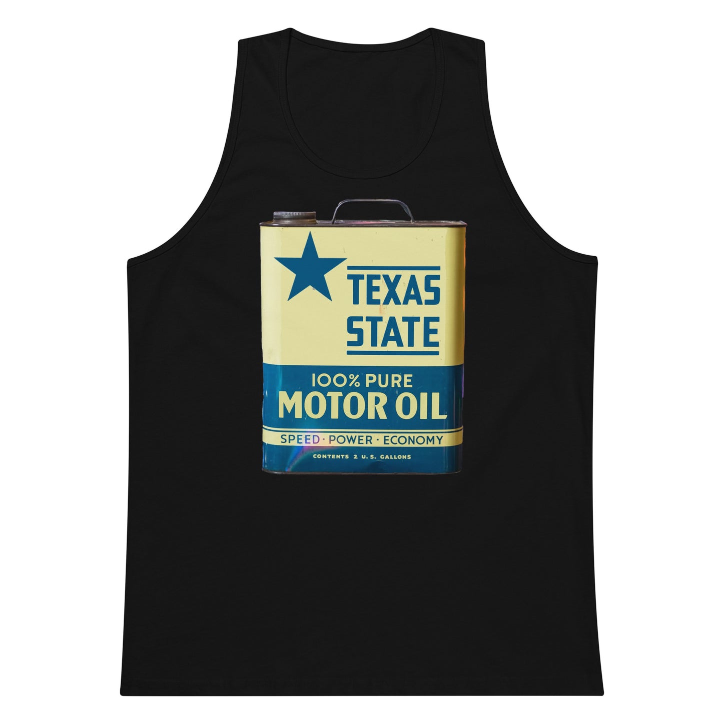 Vintage Texas Motor Oil Can Gallon Design Men’s premium tank top