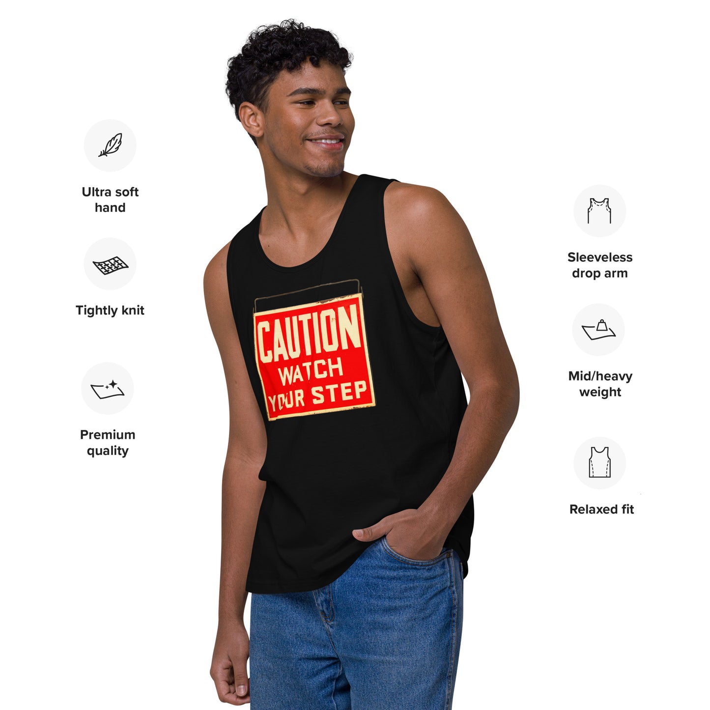 Vintage Wire Hung Caution Sign Men’s premium tank top