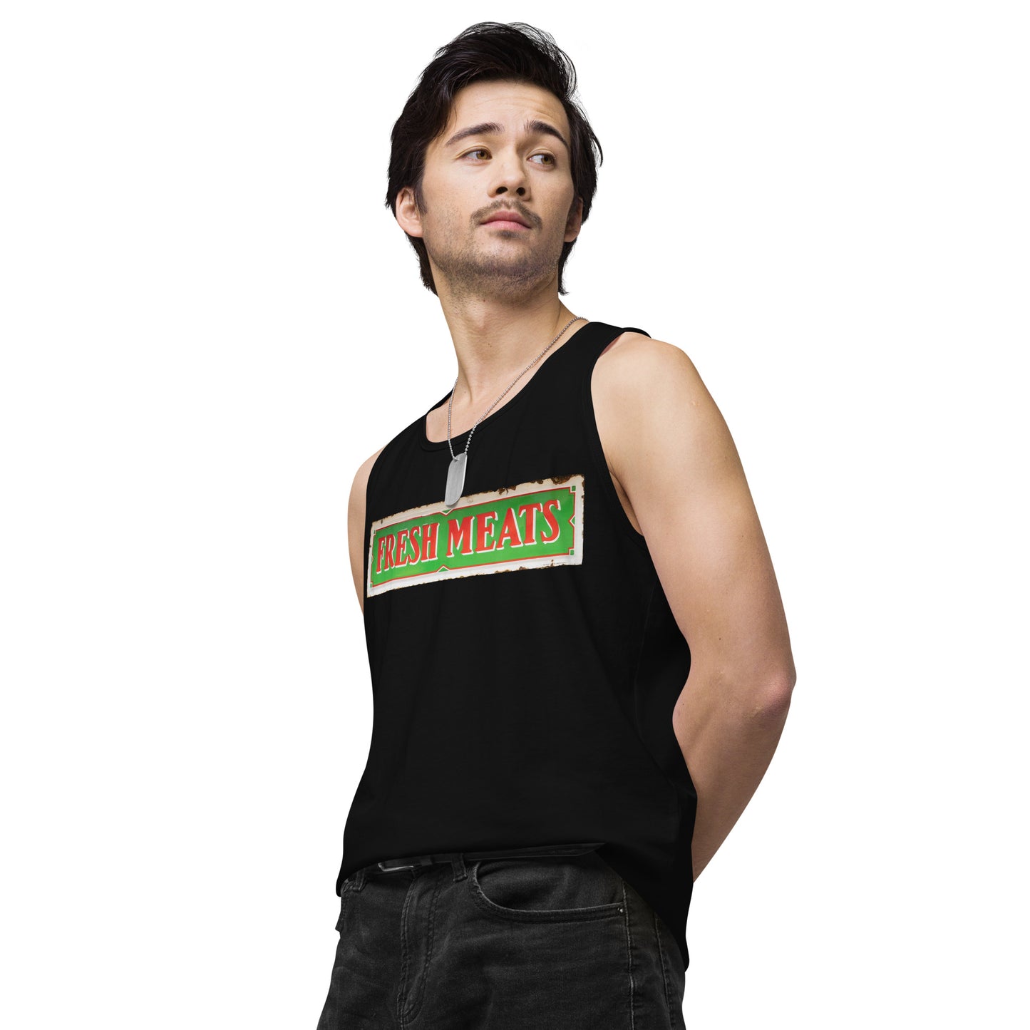 Vintage Fresh Meat Sign Porcelain Style Men’s premium tank top